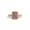 3 Carat Pink Emerald Cut Three Stone Lab Diamond Engagement Ring | Bezel Set Ring- Gatsby - 10K Solid Gold / Yellow Gold