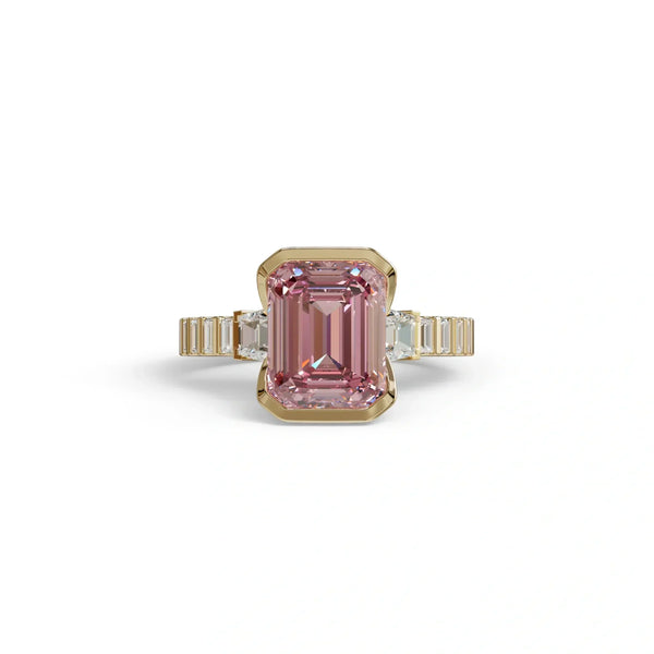 3 Carat Pink Lab Grown Diamond Engagement Ring – Emerald Cut Three Stone