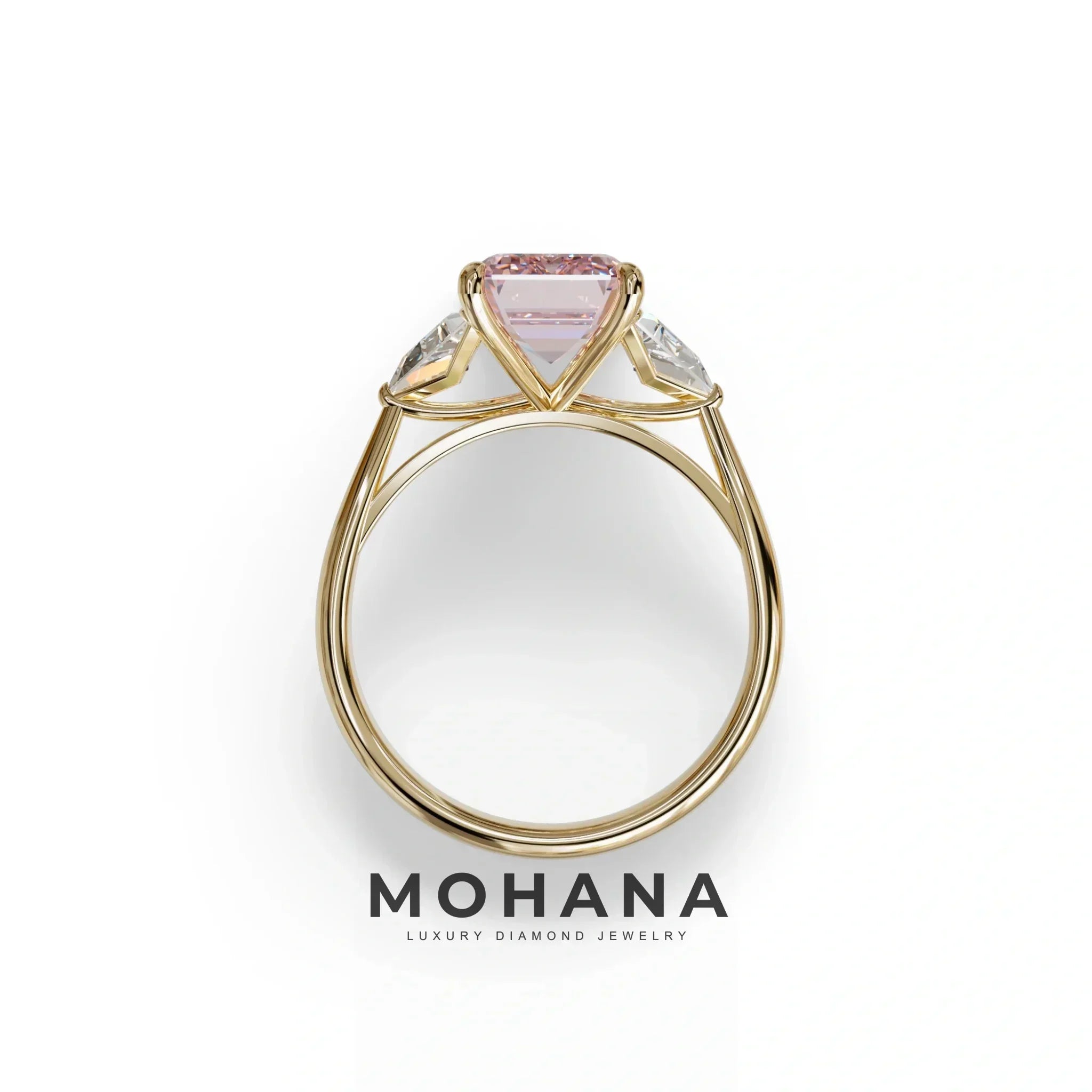 3Ct Fancy Intense Pink Emerald Cut Lab Grown Diamond Three Stone Engagement Ring - Polaris