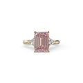 3Ct Fancy Intense Pink Emerald Cut Lab Grown Diamond Three Stone Engagement Ring - Polaris - 10K Solid Gold / Yellow