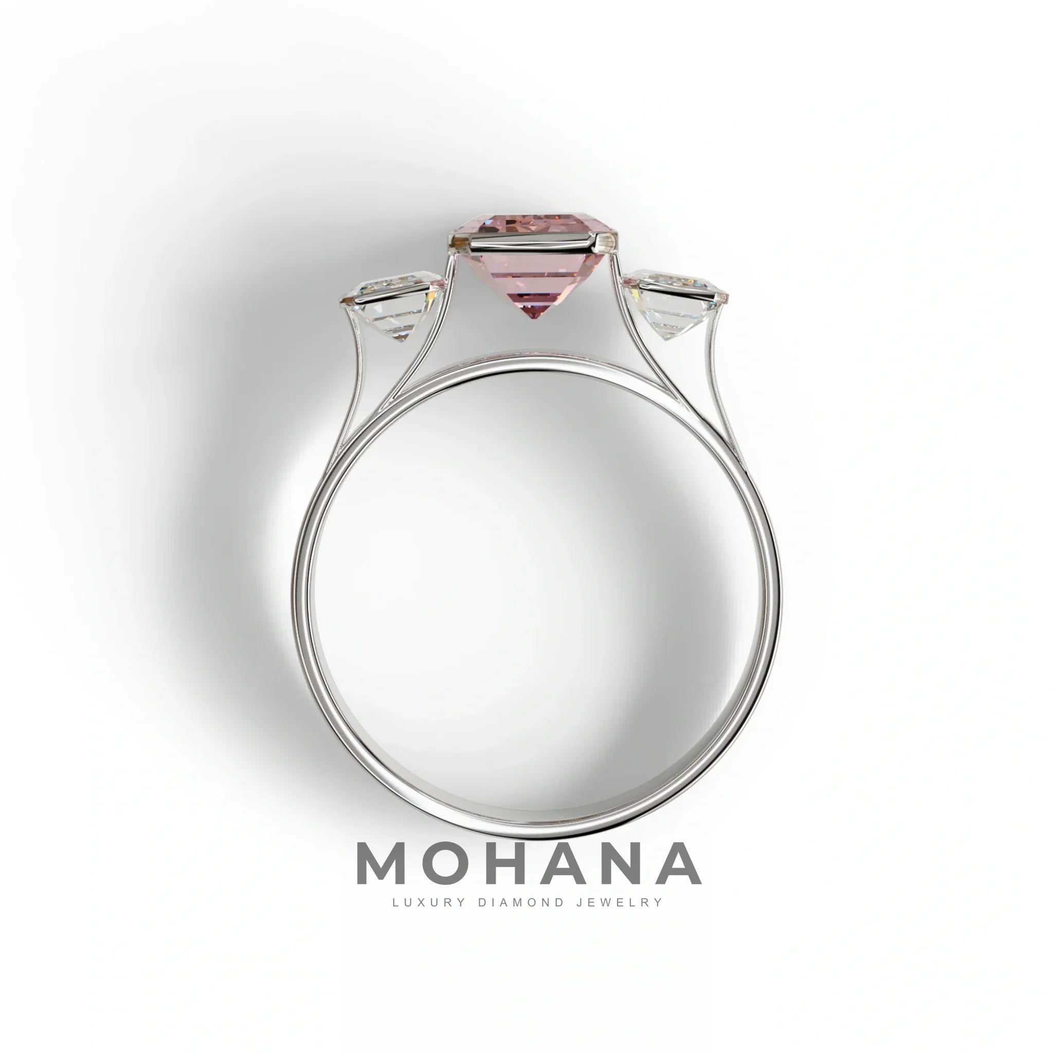 Three Stone 3 carat Emerald cut Pink Lab Grown Diamond Ring - Elaris