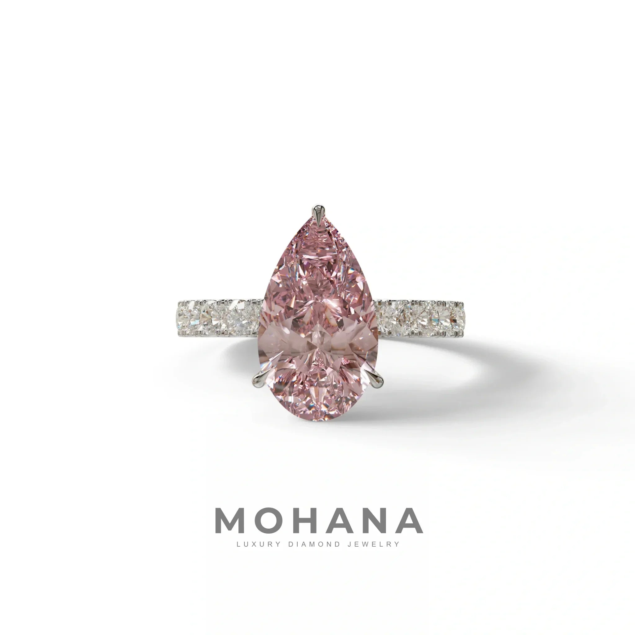 3 carat Pink Lab Grown Diamond Engagement Ring - Feesia - 10K Solid Gold / White Gold