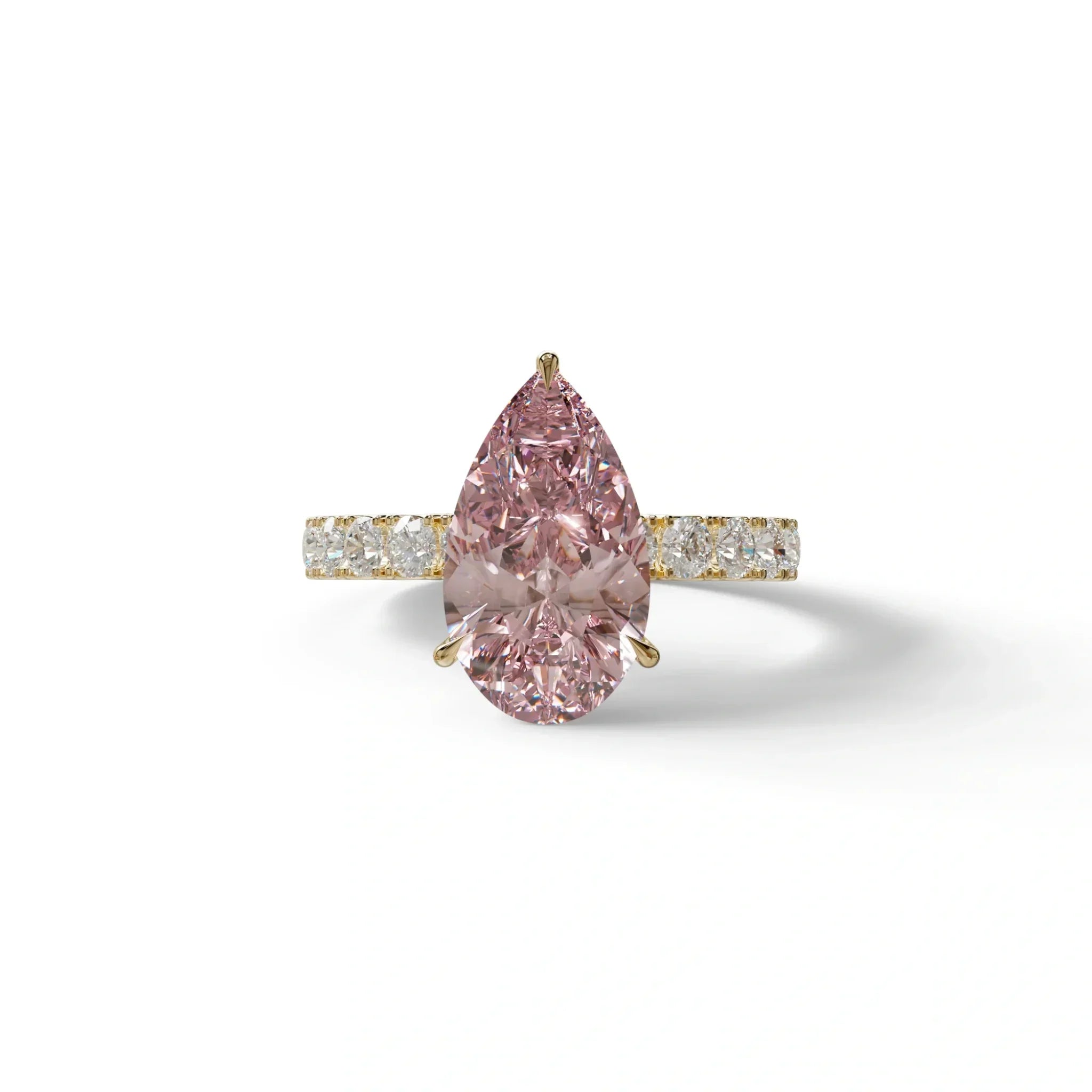 3 carat Pink Lab Grown Diamond Engagement Ring - Feesia - 10K Solid Gold / Yellow Gold