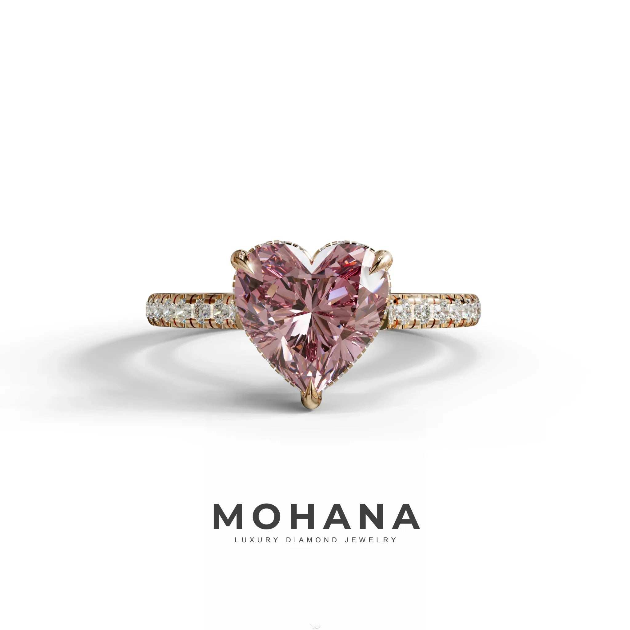 Pink Heart Diamond Engagement Ring – IGI Certified Lab Grown Diamond Pavé Setting - 10K Solid Gold / Rose Gold