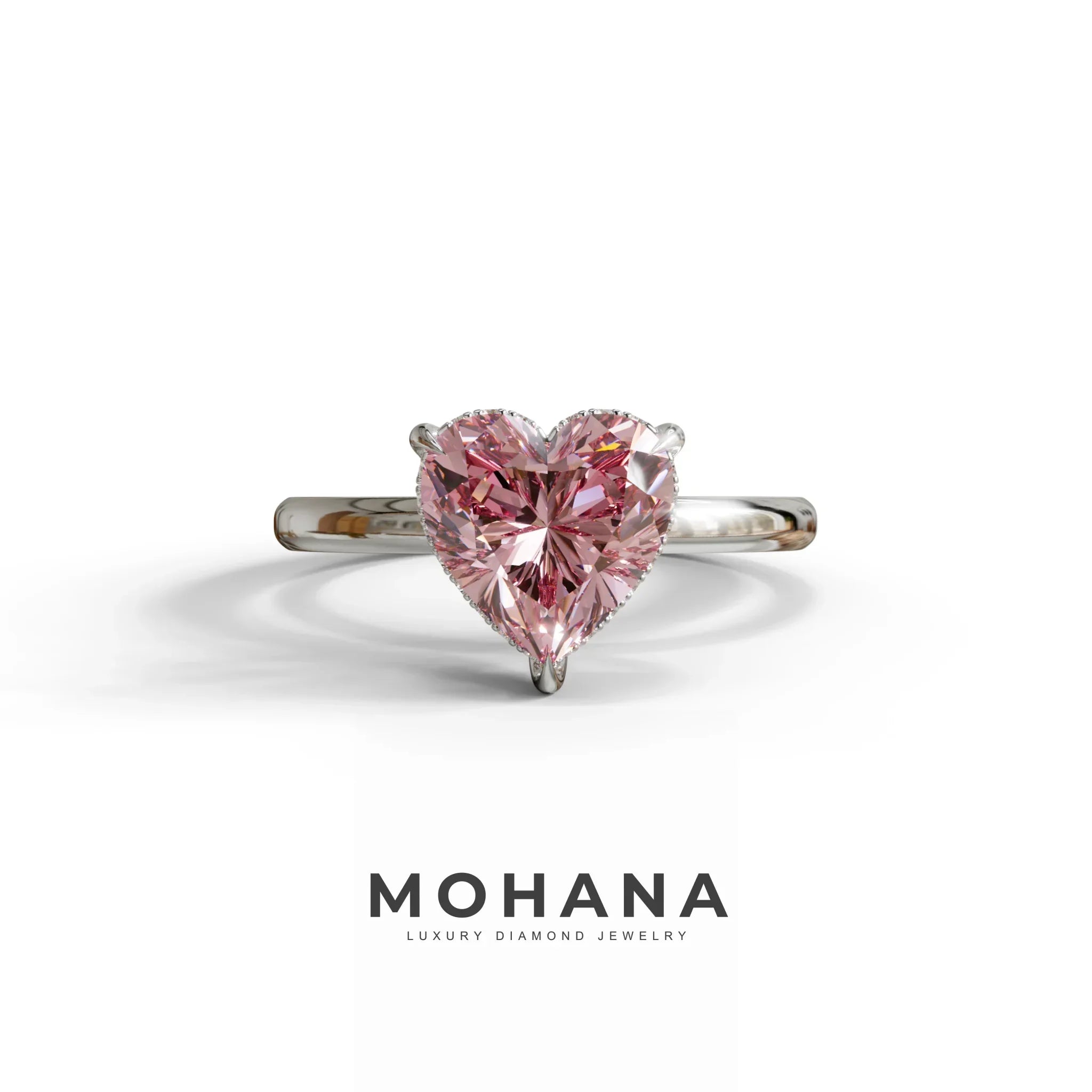 3 Carat Pink Heart Cut Hidden Halo Set Lab Grown Diamond Engagement Ring - 10K Solid Gold / White Gold