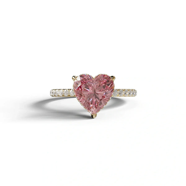 3 Carat Pink Lab Grown Diamond Engagement Ring – Heart Cut Hidden Halo