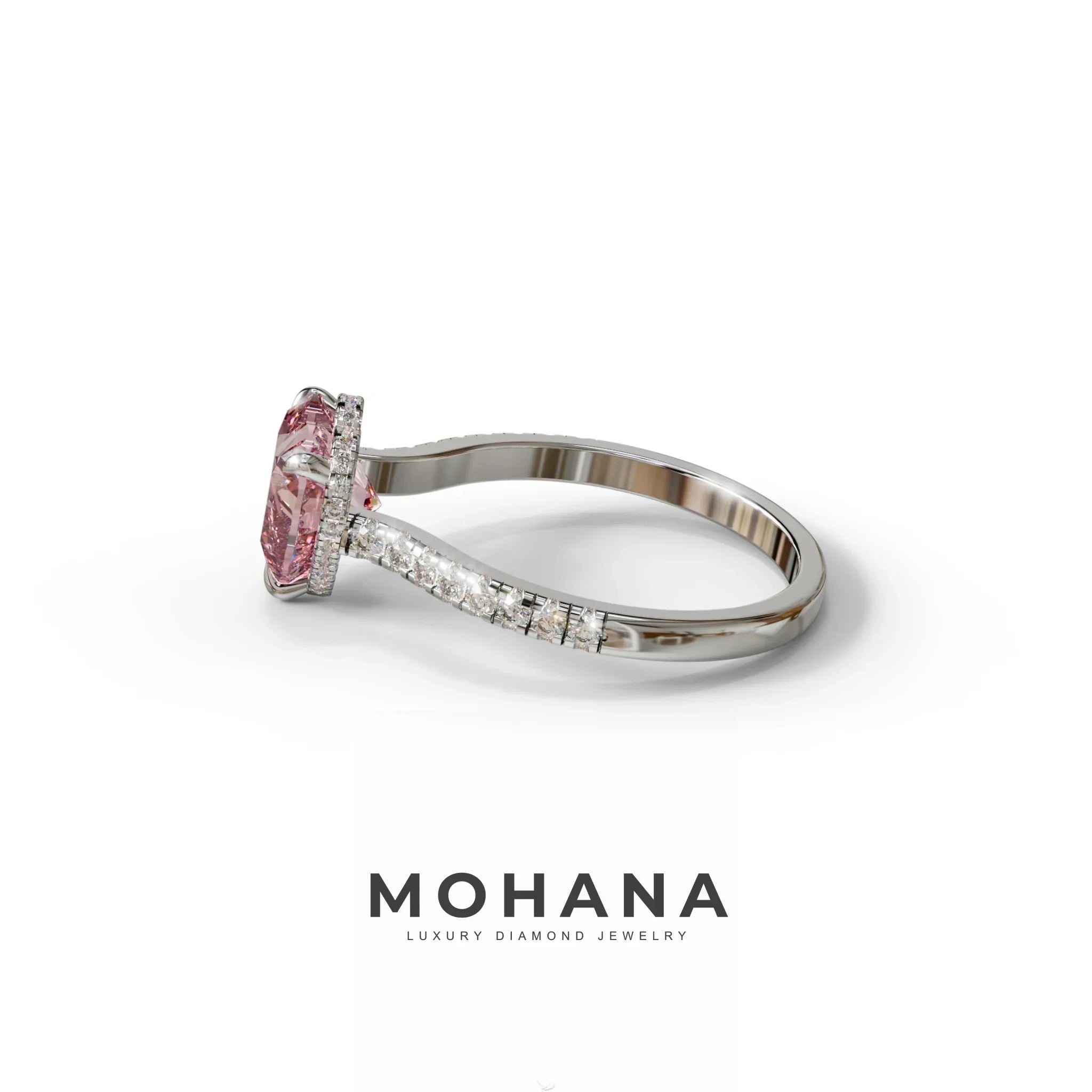 Pink Heart Diamond Engagement Ring – IGI Certified Lab Grown Diamond Pavé Setting
