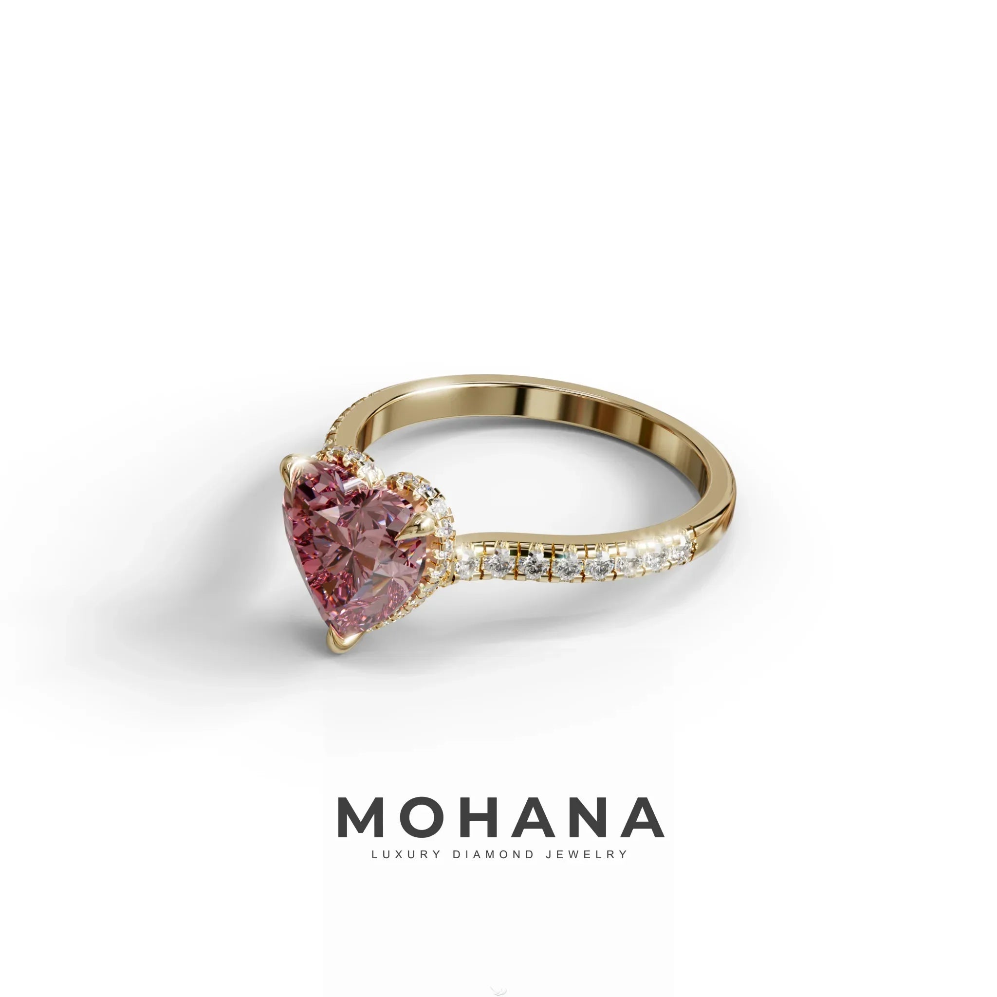 Pink Heart Diamond Engagement Ring – IGI Certified Lab Grown Diamond Pavé Setting