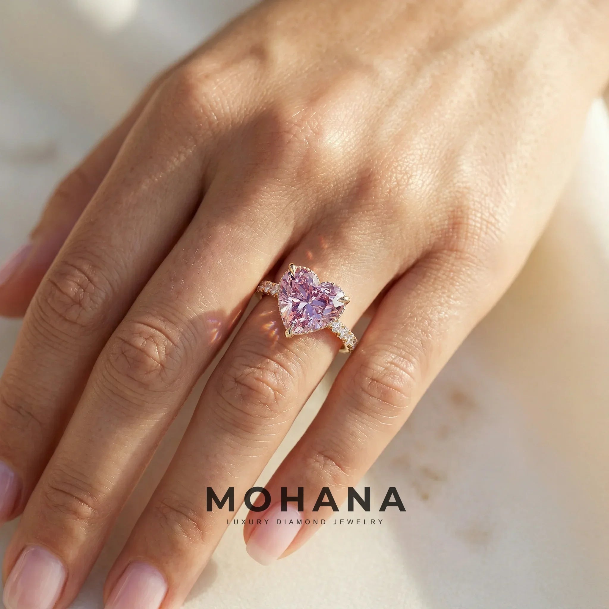 3 Carat Fancy Pink Heart Cut Hidden Halo Lab Grown Diamond Engagement Ring