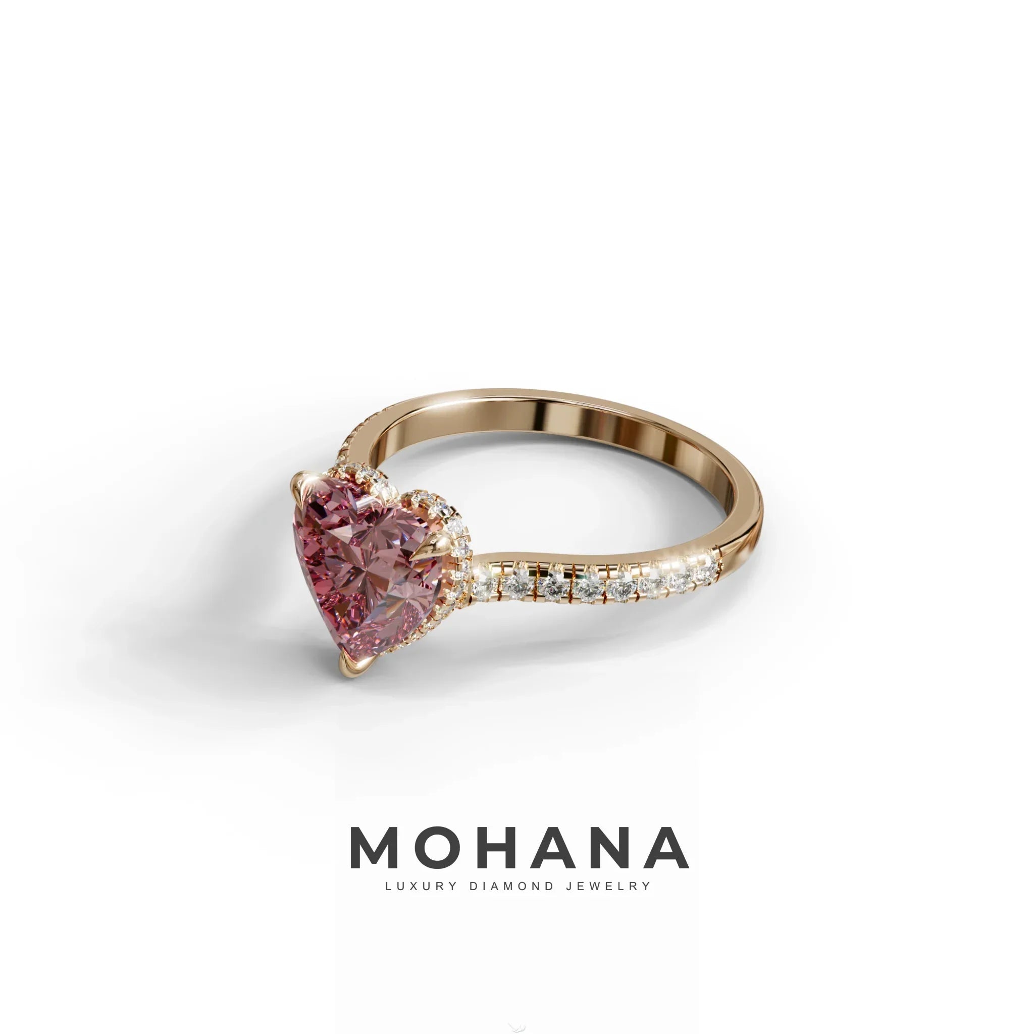 Pink Heart Diamond Engagement Ring – IGI Certified Lab Grown Diamond Pavé Setting