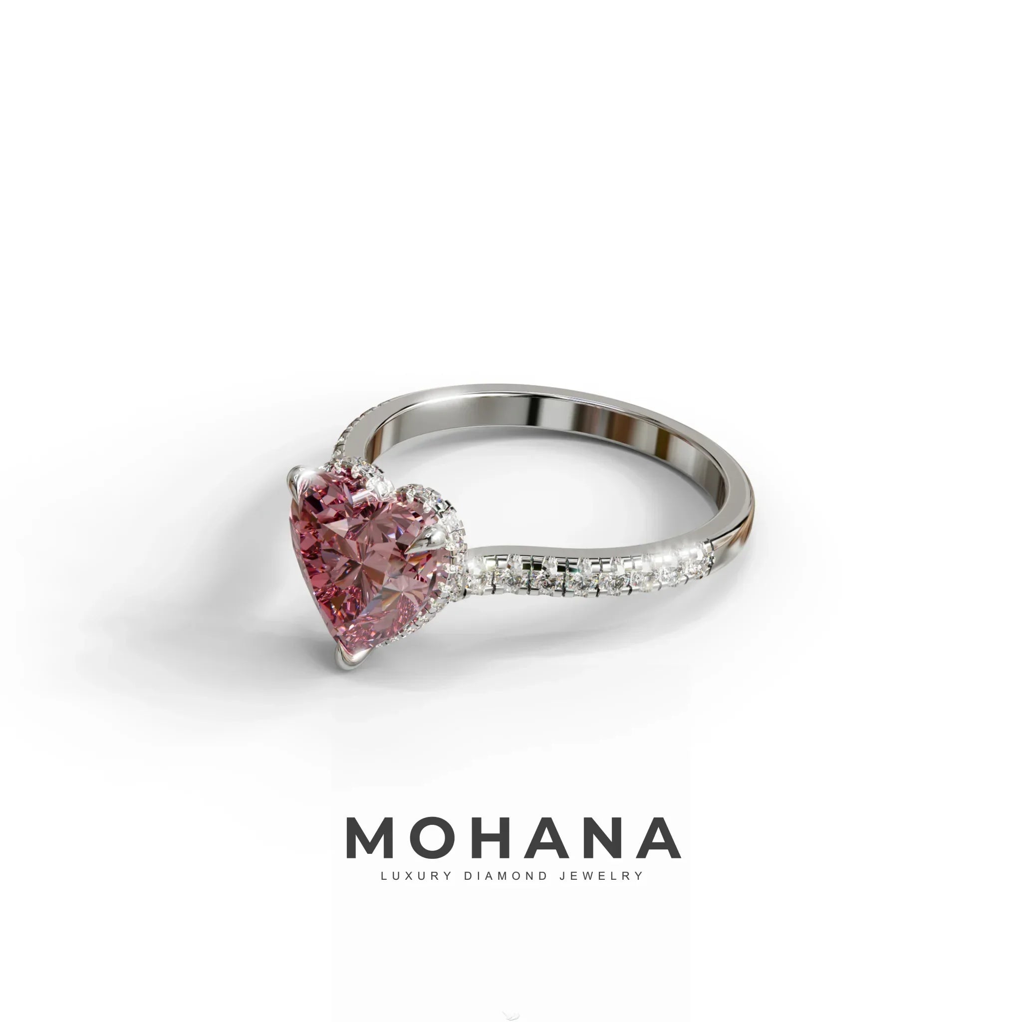 Pink Heart Diamond Engagement Ring – IGI Certified Lab Grown Diamond Pavé Setting