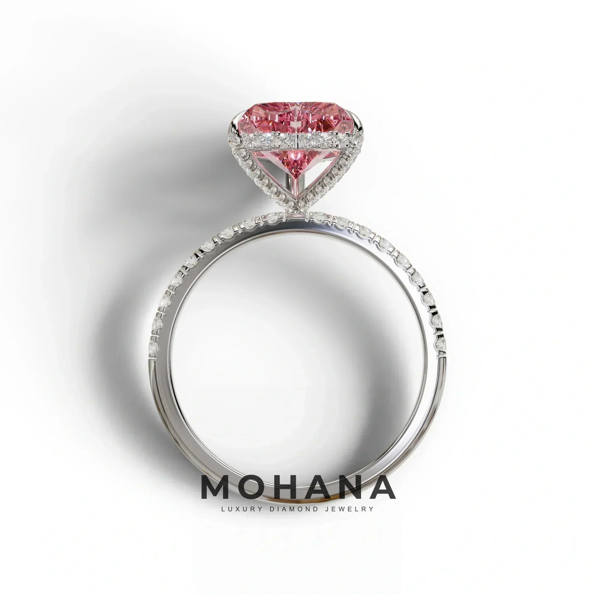 Pink 3 Carat Heart Cut Hidden Halo & Pavé Setting Engagement Ring