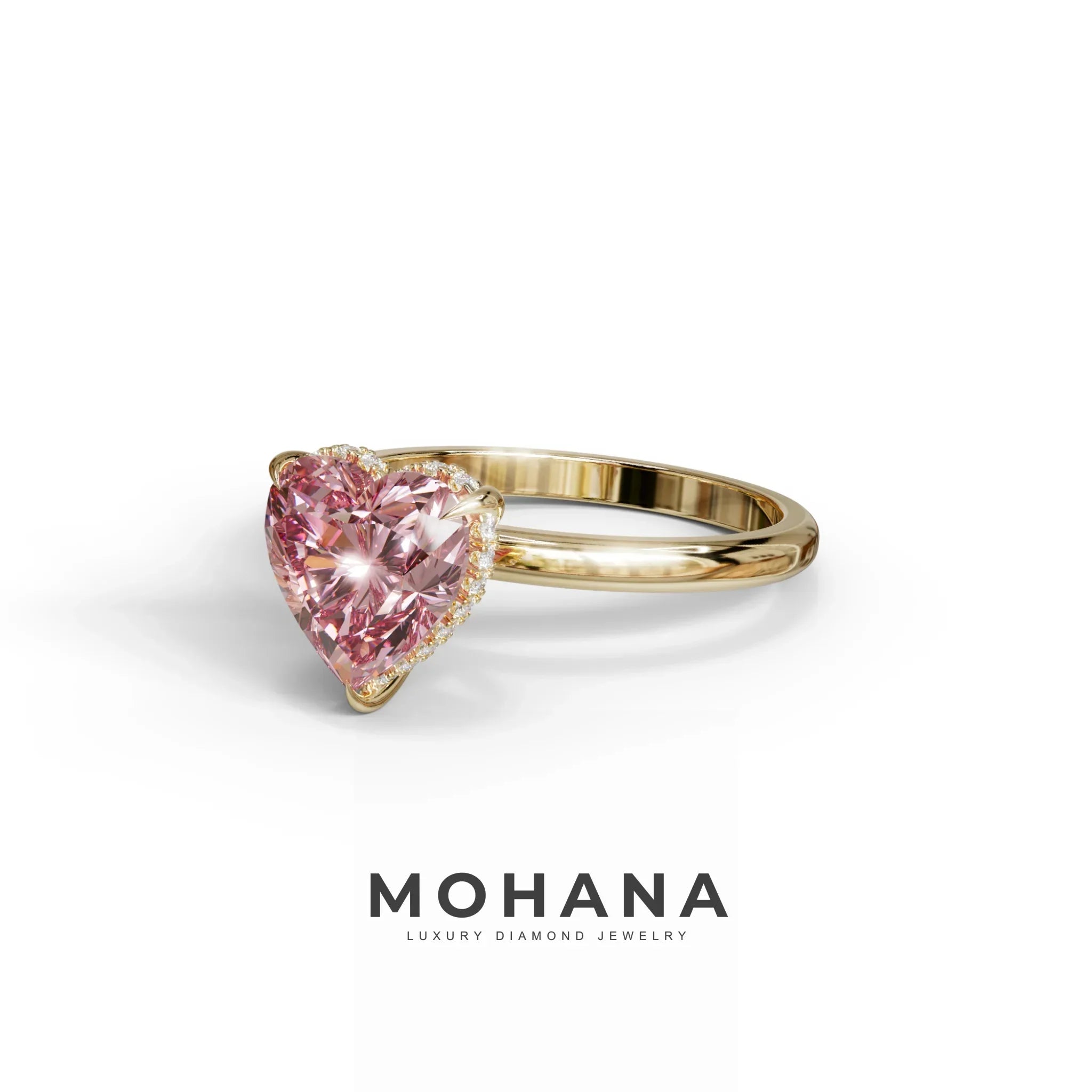 3 Carat Pink Heart Cut Hidden Halo Set Lab Grown Diamond Engagement Ring