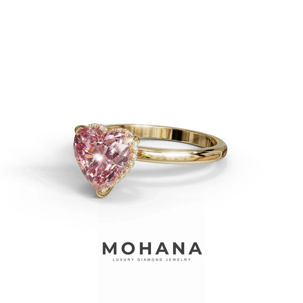 3 Carat Pink Lab Grown Diamond Engagement Ring – Heart Cut Hidden Halo alternate view