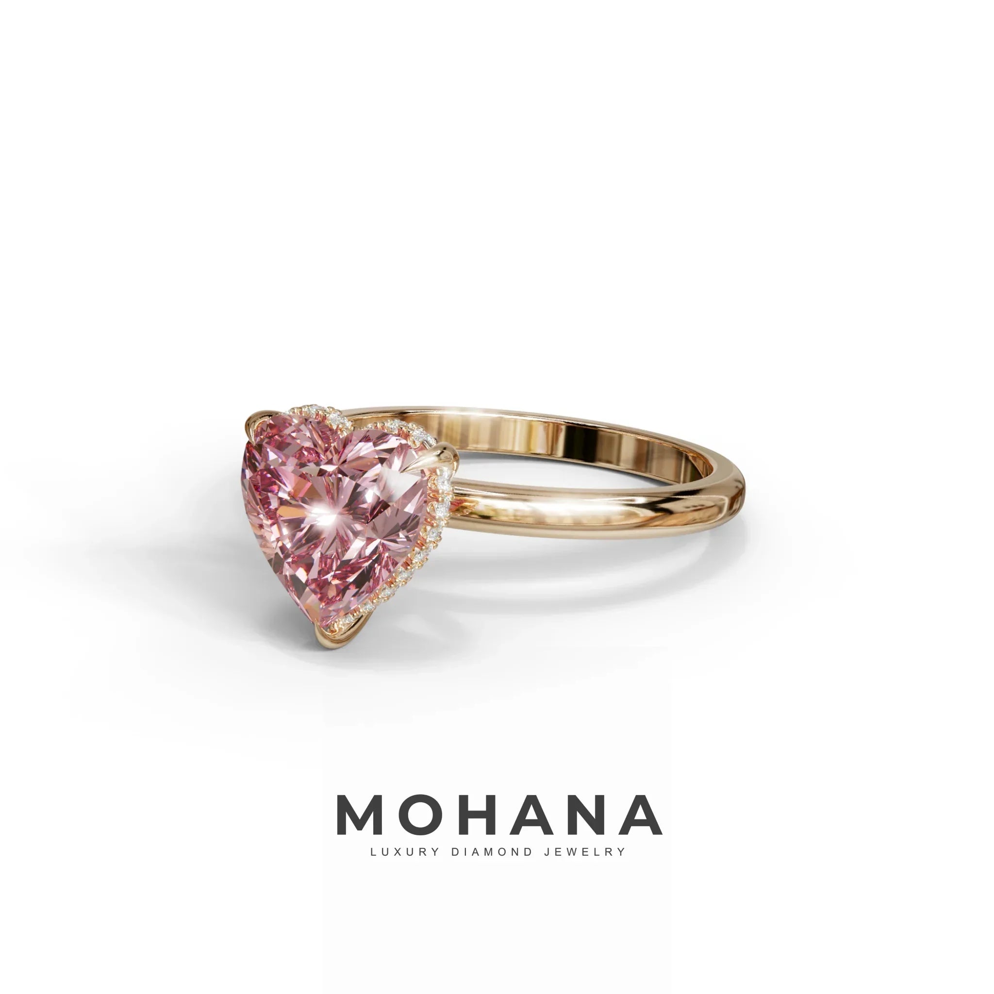 3 Carat Pink Heart Cut Hidden Halo Set Lab Grown Diamond Engagement Ring