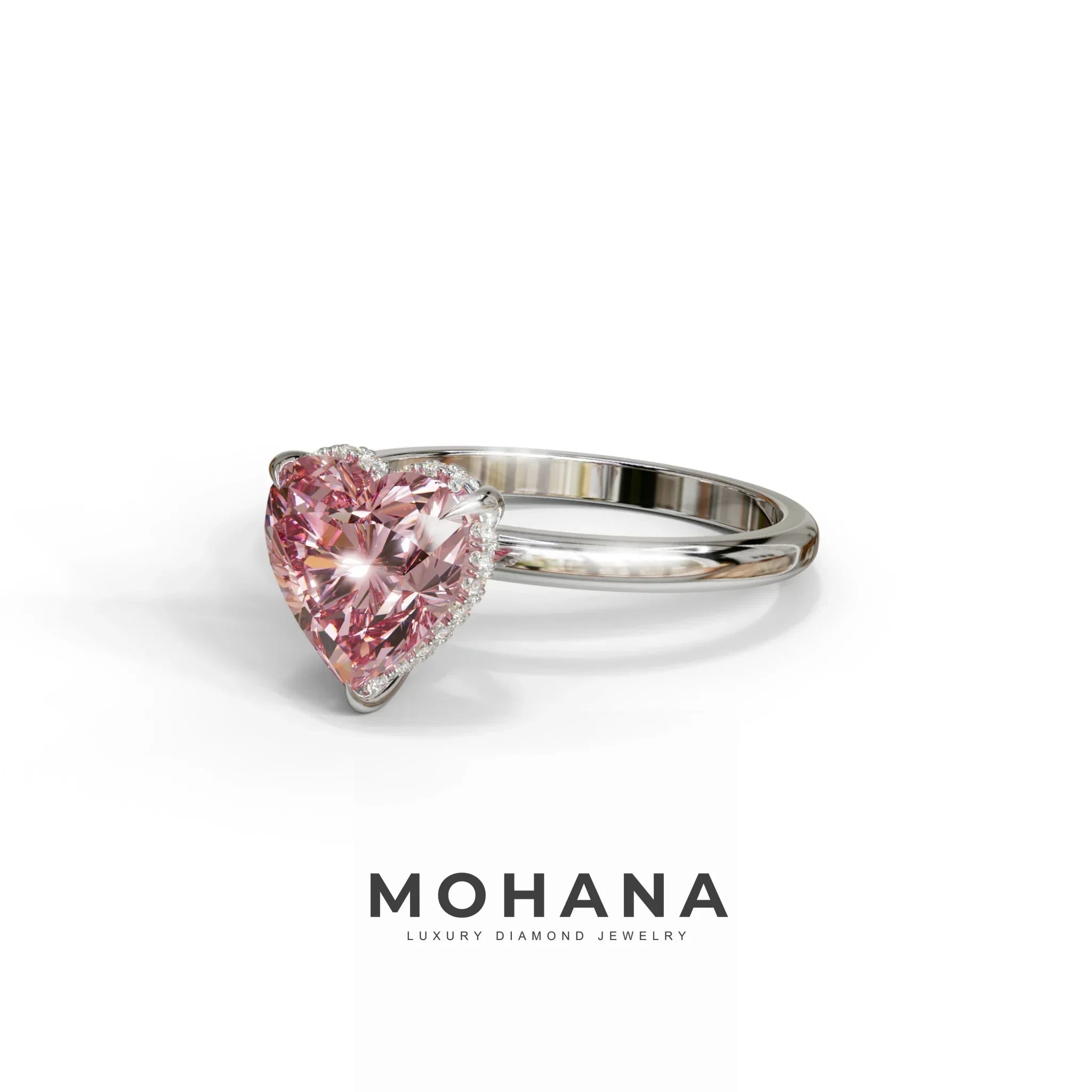 3 Carat Pink Heart Cut Hidden Halo Set Lab Grown Diamond Engagement Ring