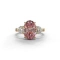 4 Ct Pink Oval & Heart Shape 3 Stone Engagement Diamond Ring - Lucid - 10K Solid Gold / Yellow Gold