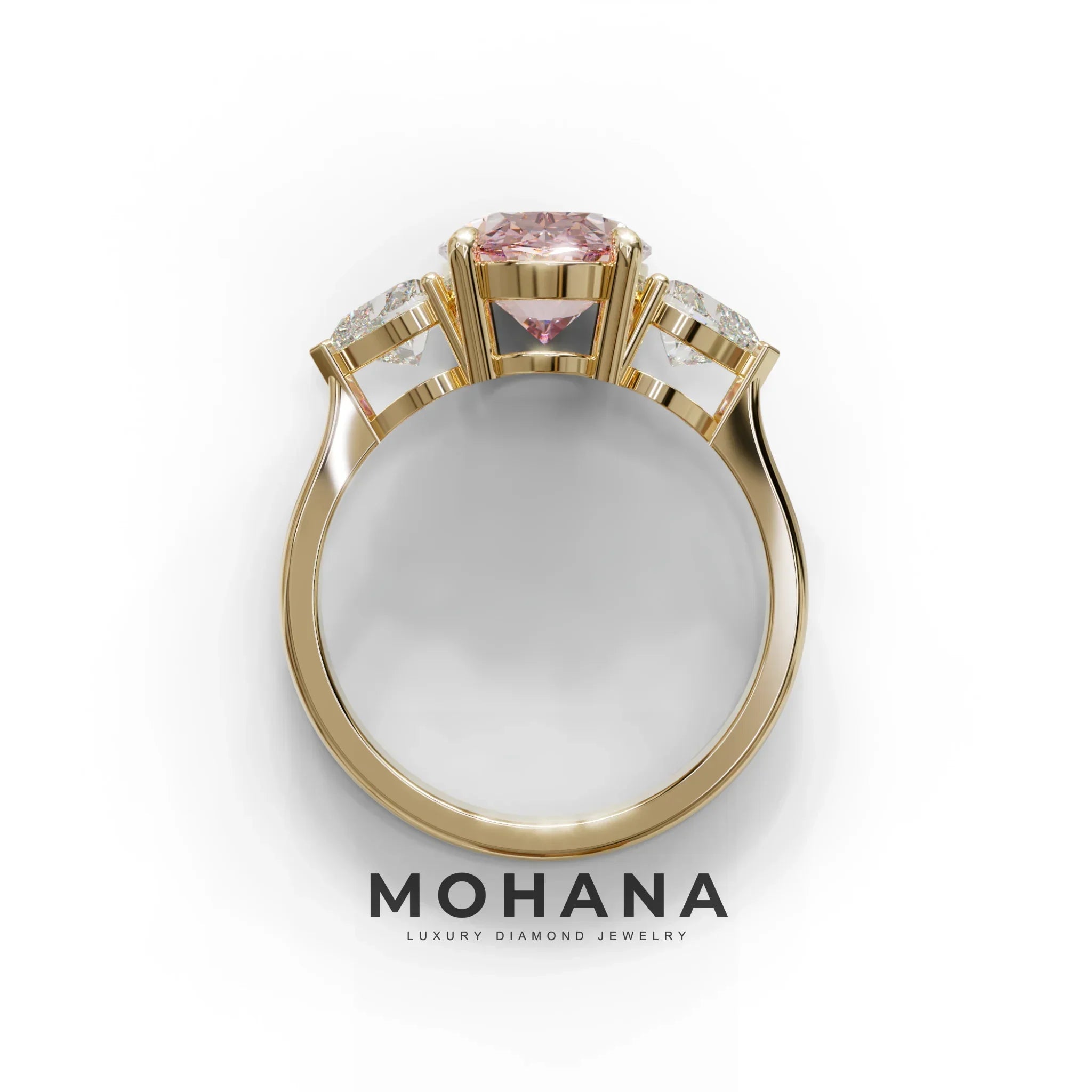 4 Ct Pink Oval & Heart Shape 3 Stone Engagement Diamond Ring - Lucid