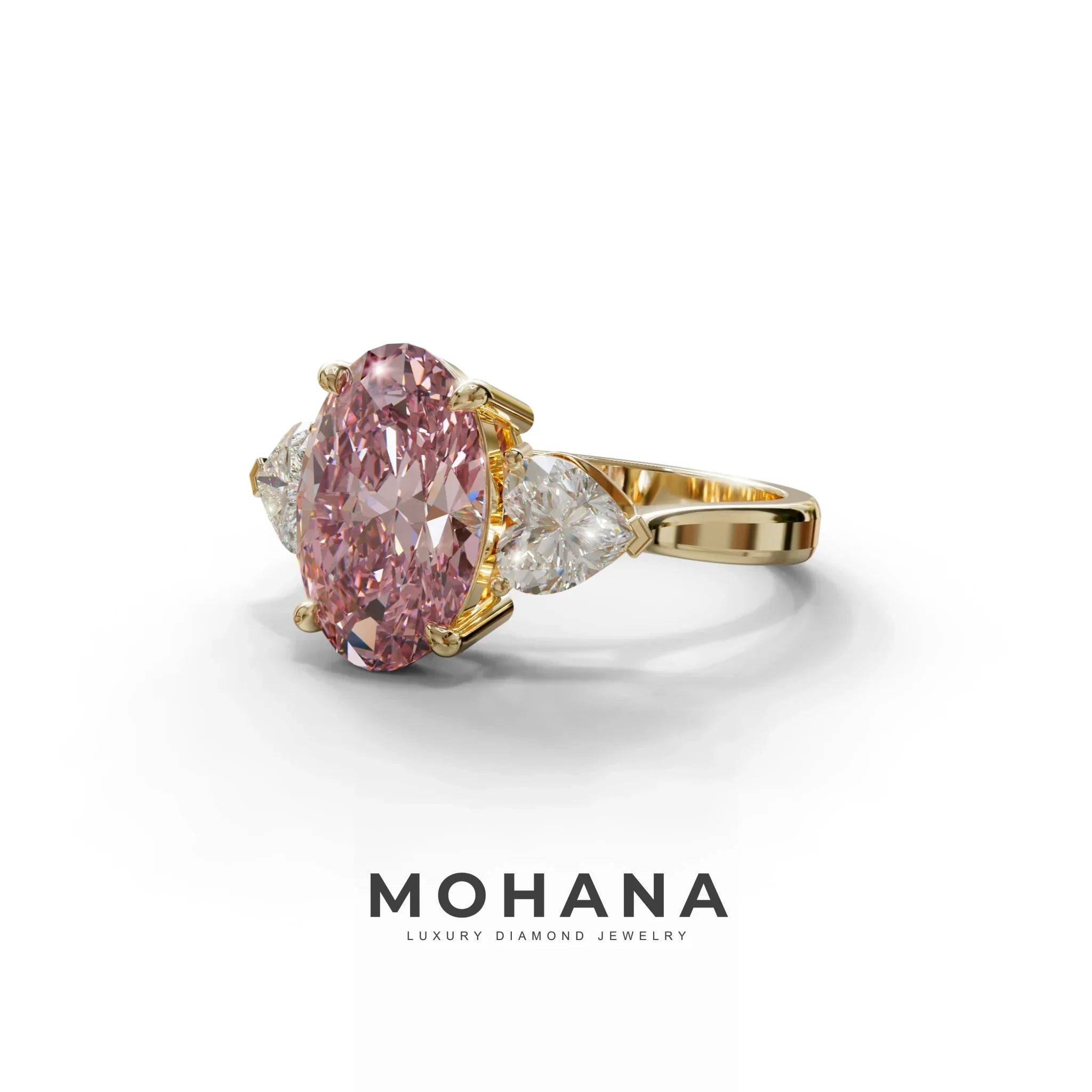 4 Ct Pink Oval & Heart Shape 3 Stone Engagement Diamond Ring - Lucid