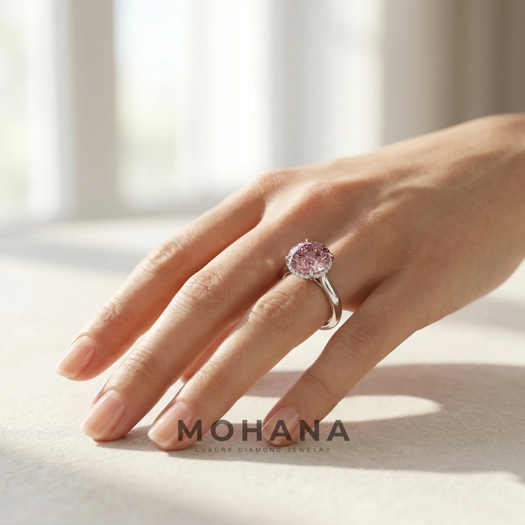 3ct Fancy Pink Round Cut Hidden Halo Lab Grown Diamond Engagement Ring
