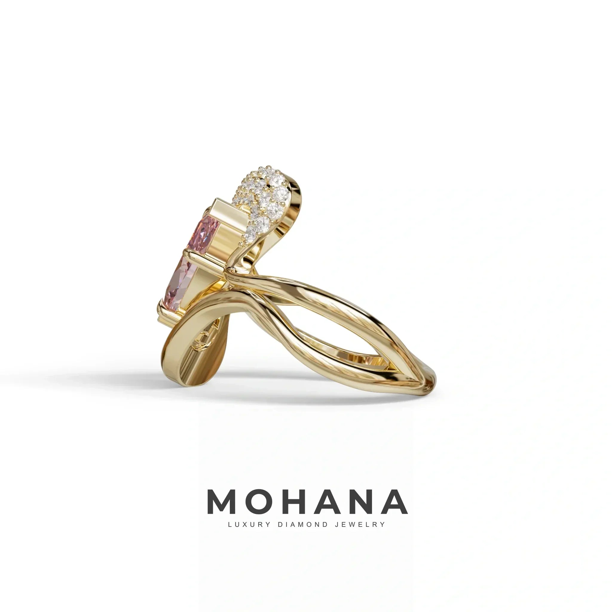 3 Carat Marquise Cut Pink Lab Diamond Curve Ring - Myka
