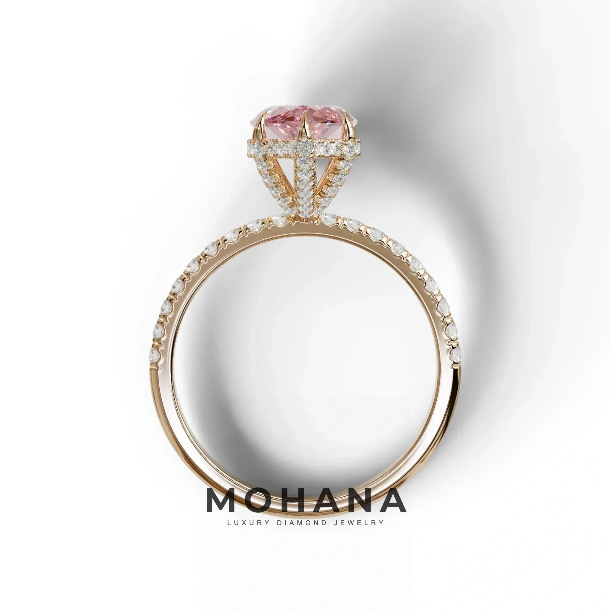 3 Carat Pink Marquise Cut Lab Diamond In Hidden Halo & Pave Setting Ring