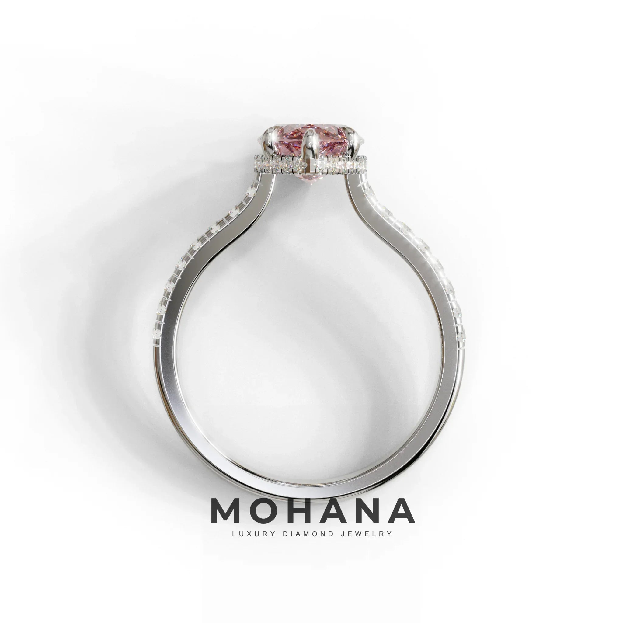 3 Carat Pink Marquise Cut Hidden Halo & Pave Set Lab Diamond Ring - Eblouissant