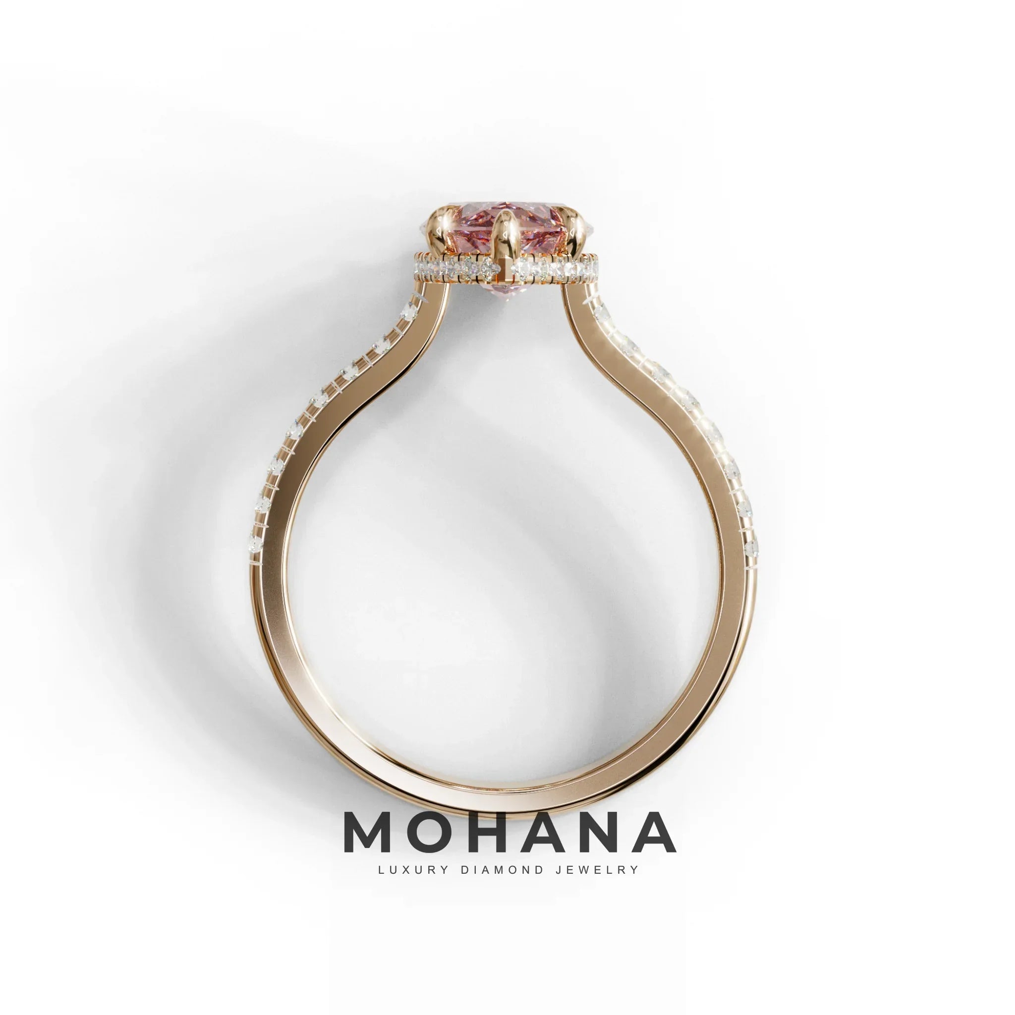 3 Carat Pink Marquise Cut Hidden Halo & Pave Set Lab Diamond Ring - Eblouissant