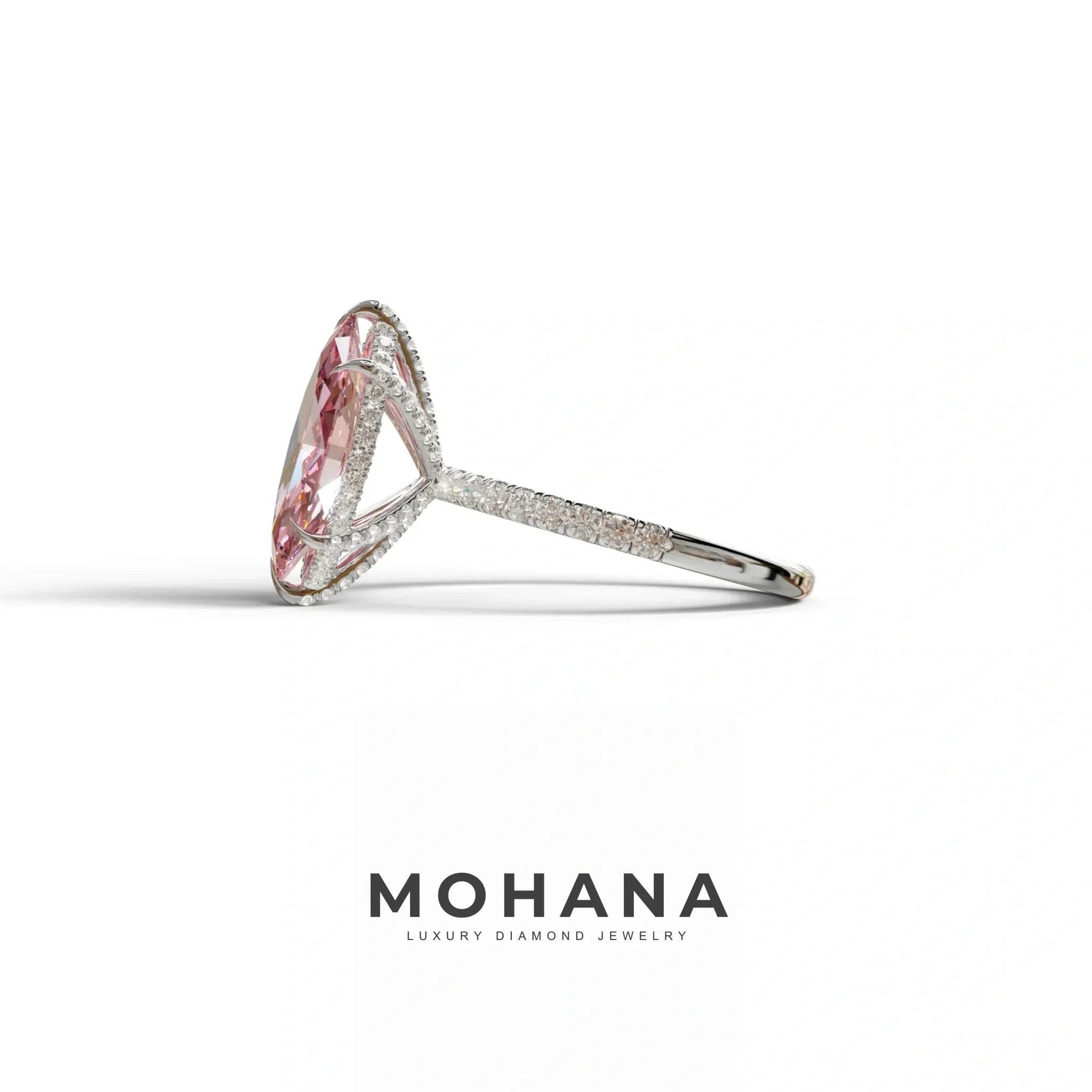 3 Carat Pink Marquise Cut Lab Diamond In Hidden Halo & Pave Setting Ring