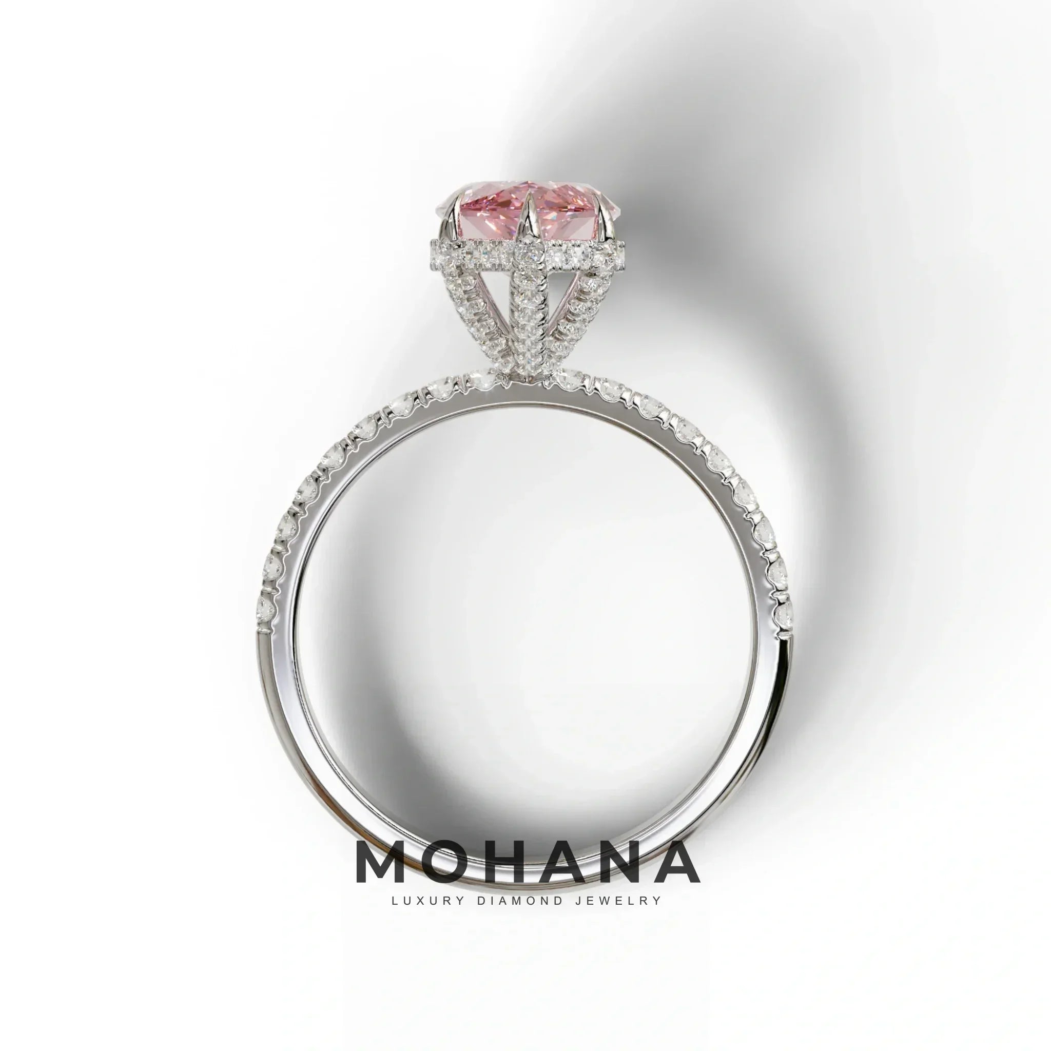 3 Carat Pink Marquise Cut Lab Diamond In Hidden Halo & Pave Setting Ring