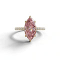 3 Carat Pink Marquise Cut Lab Diamond In Hidden Halo & Pave Setting Ring - 10K Solid Gold / Yellow Gold