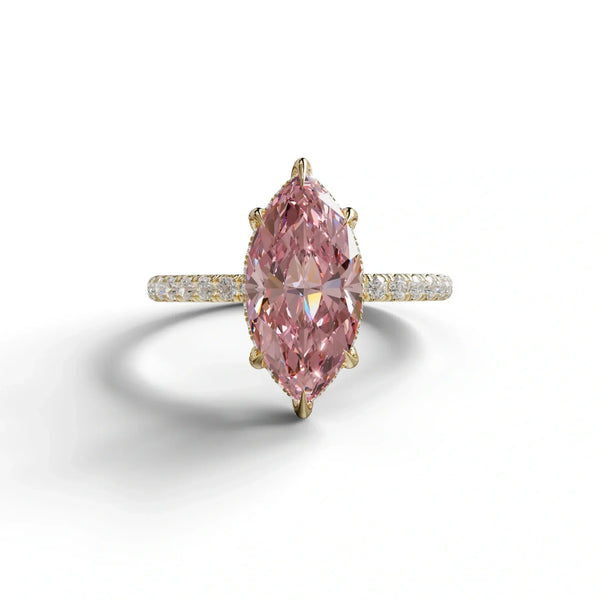 3 Carat Pink Lab Grown Diamond Engagement Ring – Marquise Cut Hidden Halo