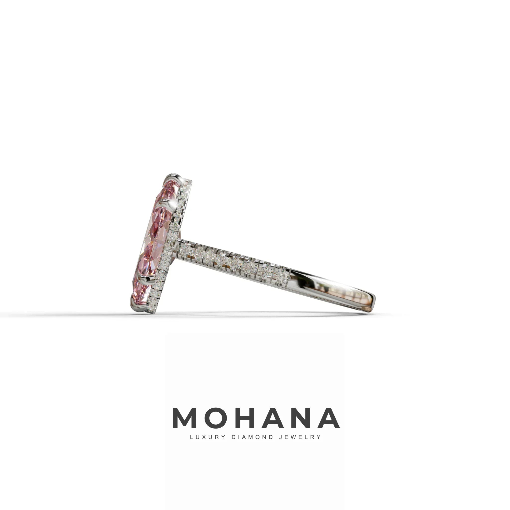 3 Carat Pink Marquise Cut Hidden Halo & Pave Set Lab Diamond Ring - Eblouissant