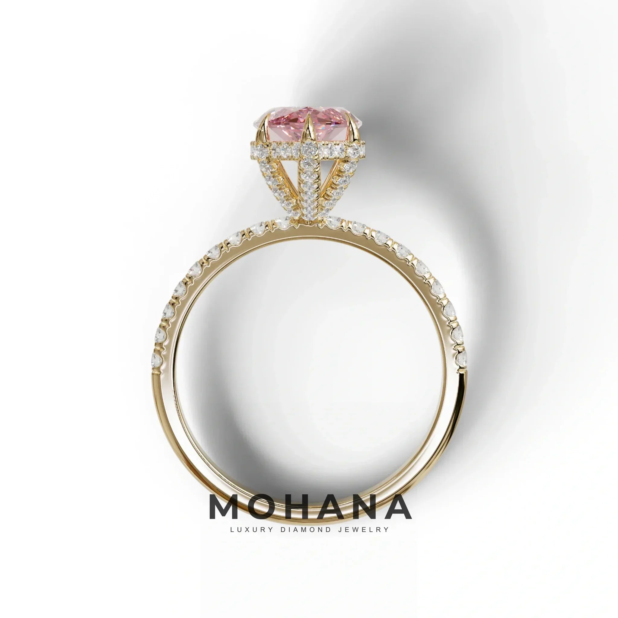 3 Carat Pink Marquise Cut Lab Diamond In Hidden Halo & Pave Setting Ring
