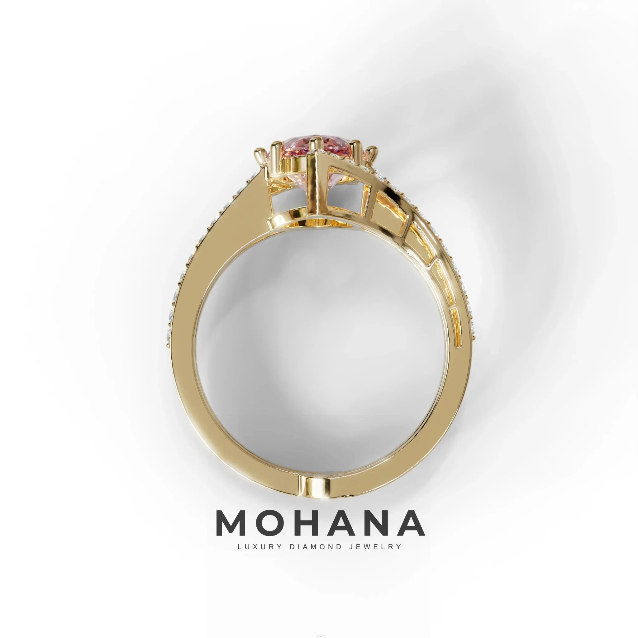 3 Carat Marquise Cut Pink Lab Diamond Ring with Double Pave Setting