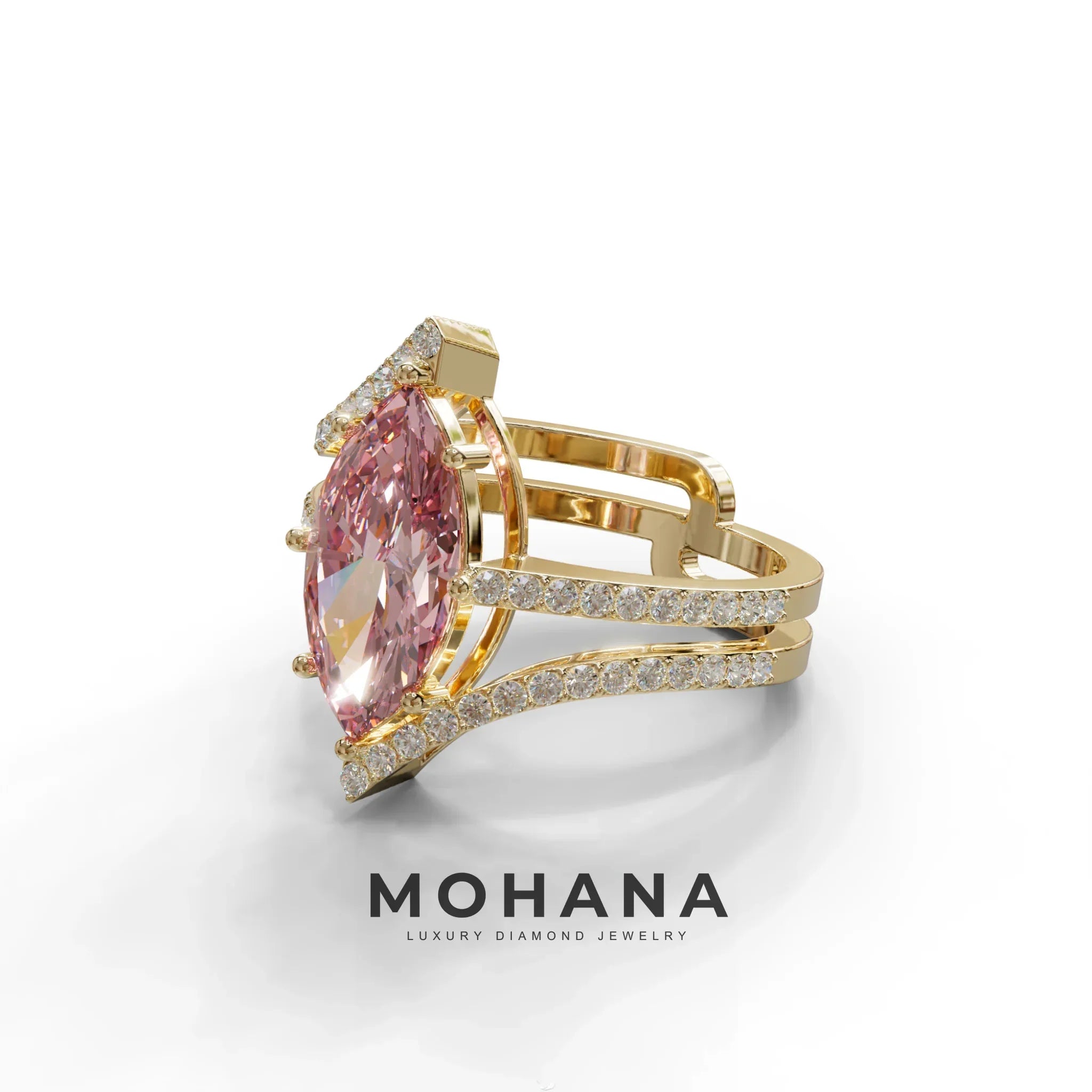 3 Carat Marquise Cut Pink Lab Diamond Ring with Double Pave Setting