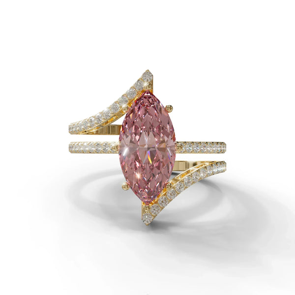 3 Carat Pink Lab Grown Diamond Engagement Ring – Marquise Cut Pavé