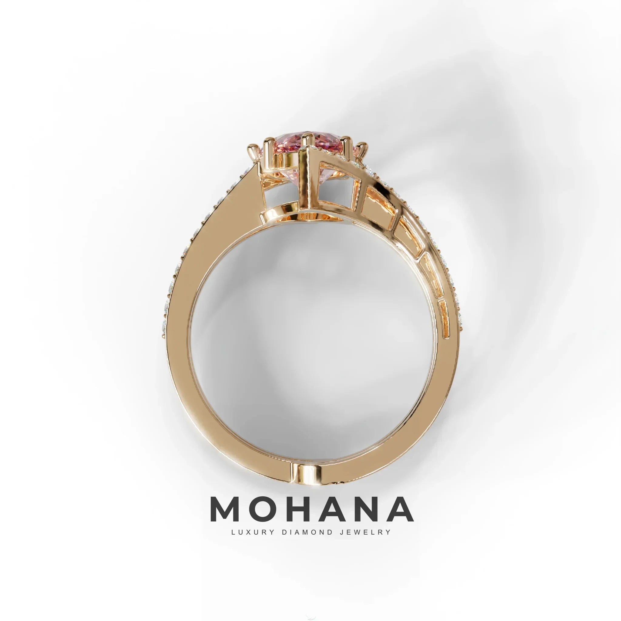 3 Carat Marquise Cut Pink Lab Diamond Ring with Double Pave Setting
