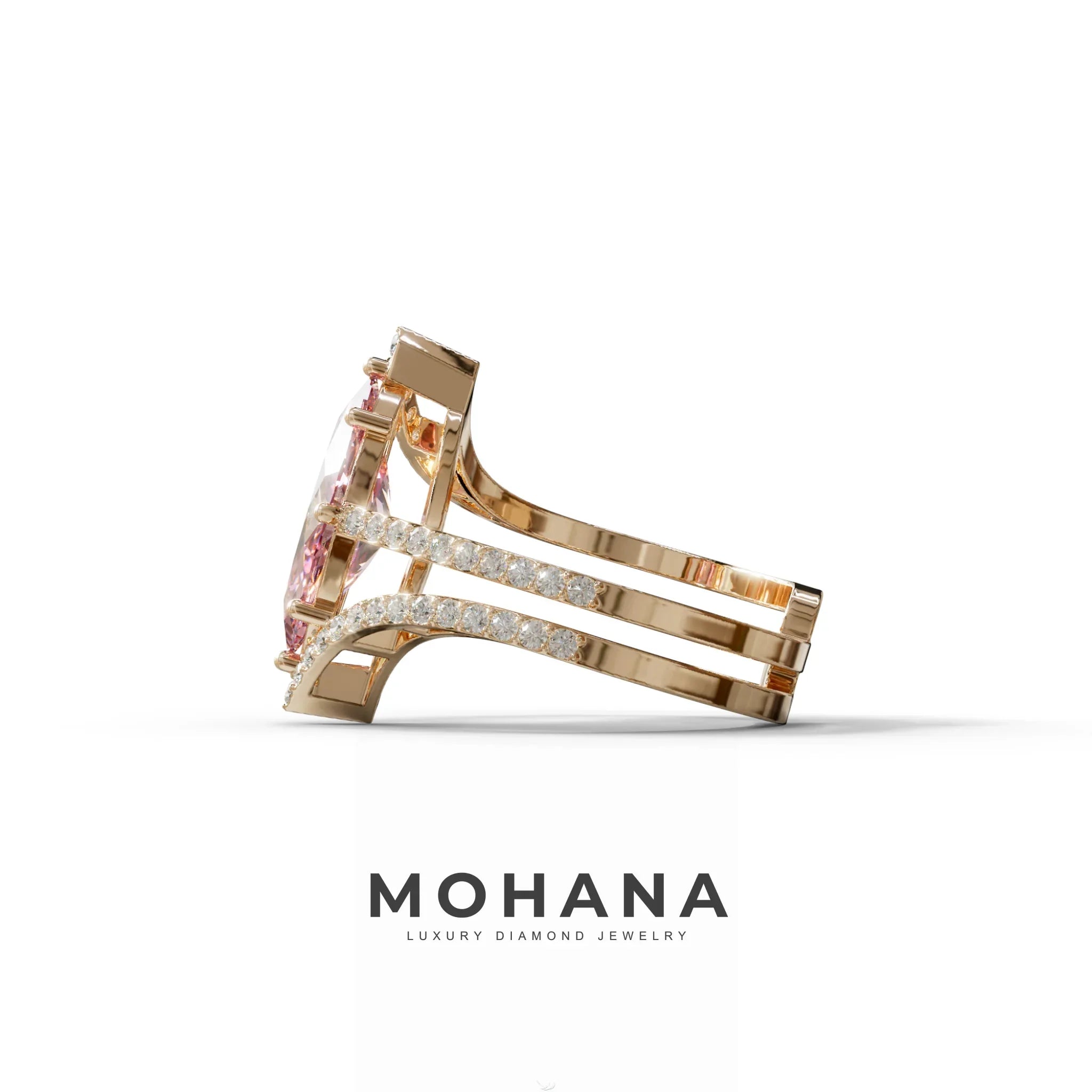 3 Carat Marquise Cut Pink Lab Diamond Ring with Double Pave Setting