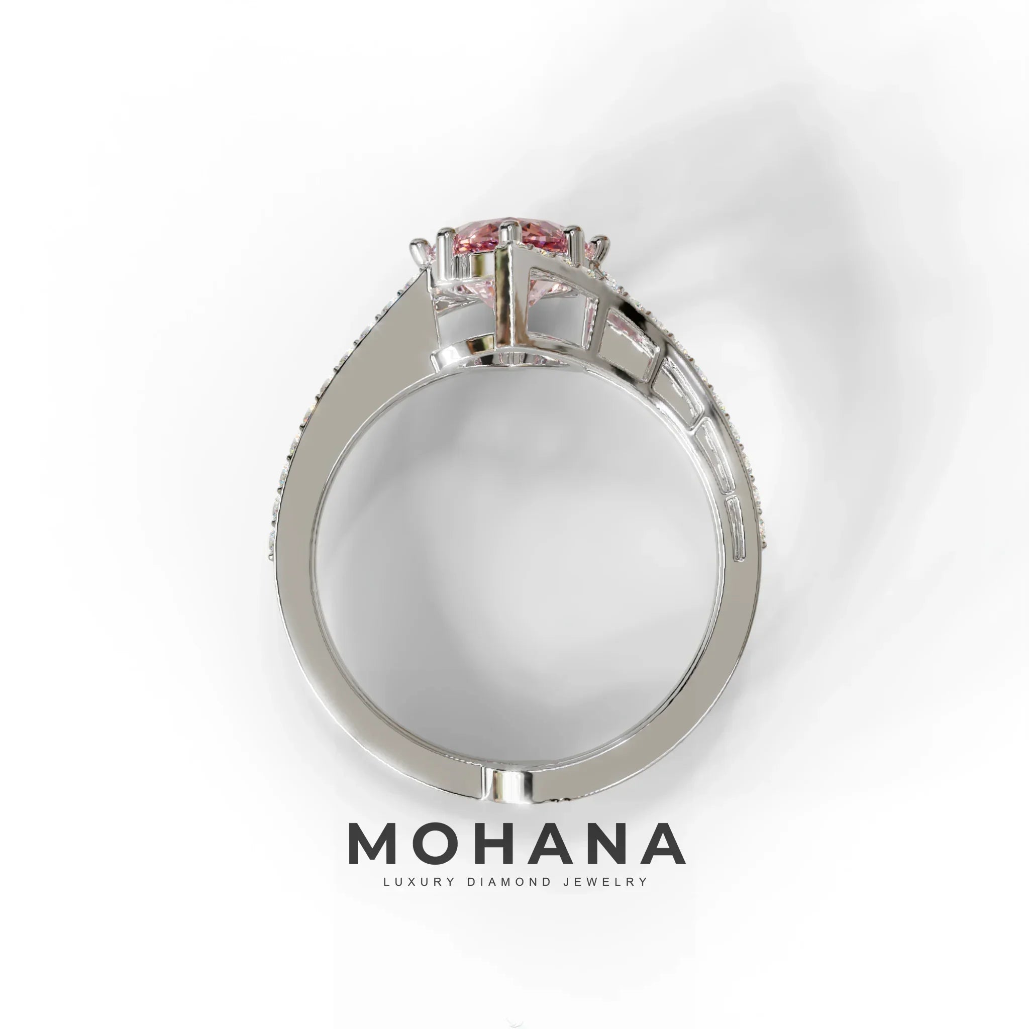 3 Carat Marquise Cut Pink Lab Diamond Ring with Double Pave Setting
