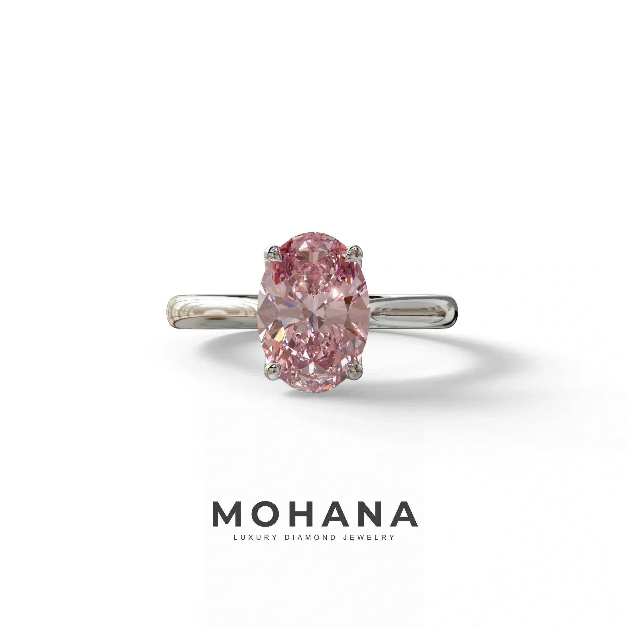 3 Carat Fancy Pink Lab Grown Diamond Oval Cut Engagement Ring | Secret Pink Diamond- Eclipse - 10K Solid Gold / White