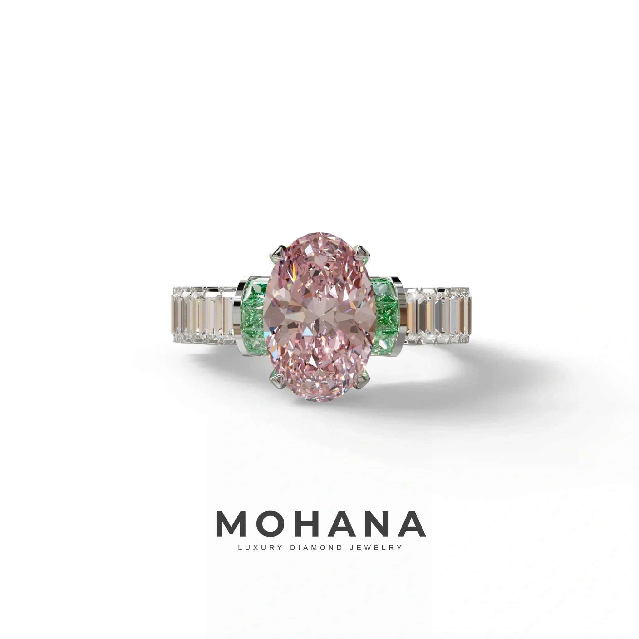 3 Carat Fancy Pink Oval Cut Lab-Grown Diamond Wedding Ring – Bellora - 10K Solid Gold / White Gold