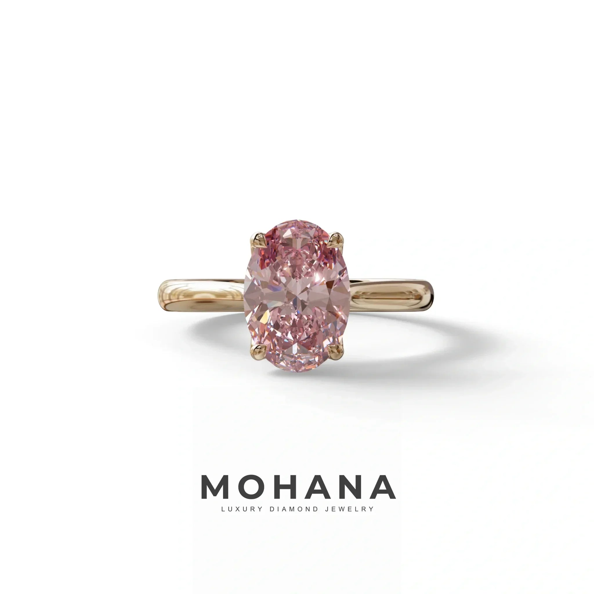 3 Carat Fancy Pink Lab Grown Diamond Oval Cut Engagement Ring | Secret Pink Diamond- Eclipse - 10K Solid Gold / Rose
