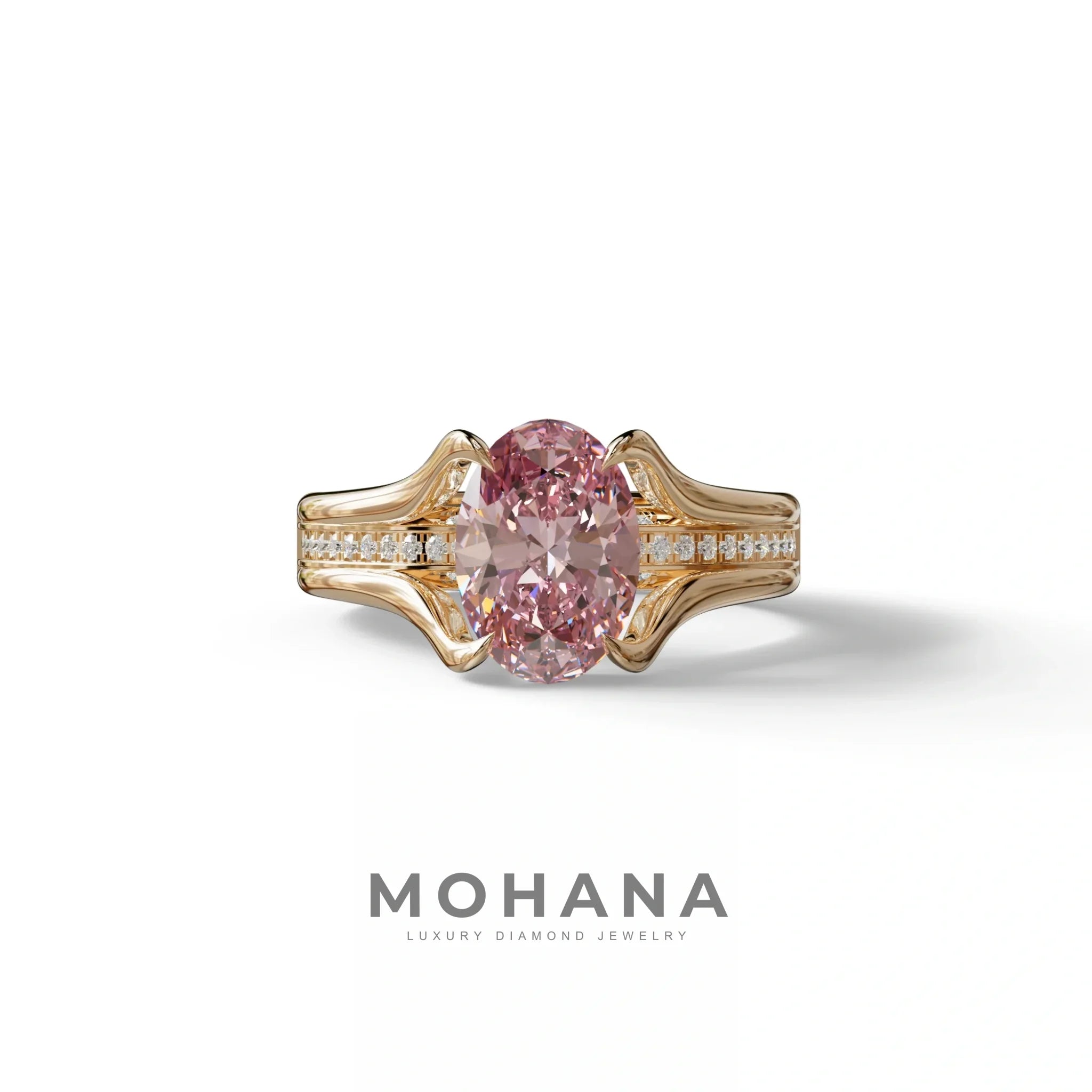 3 Carat Fancy Vivid Pink Oval Lab Grown Diamond Engagement Ring – Beverly - 10K Solid Gold / Rose Gold