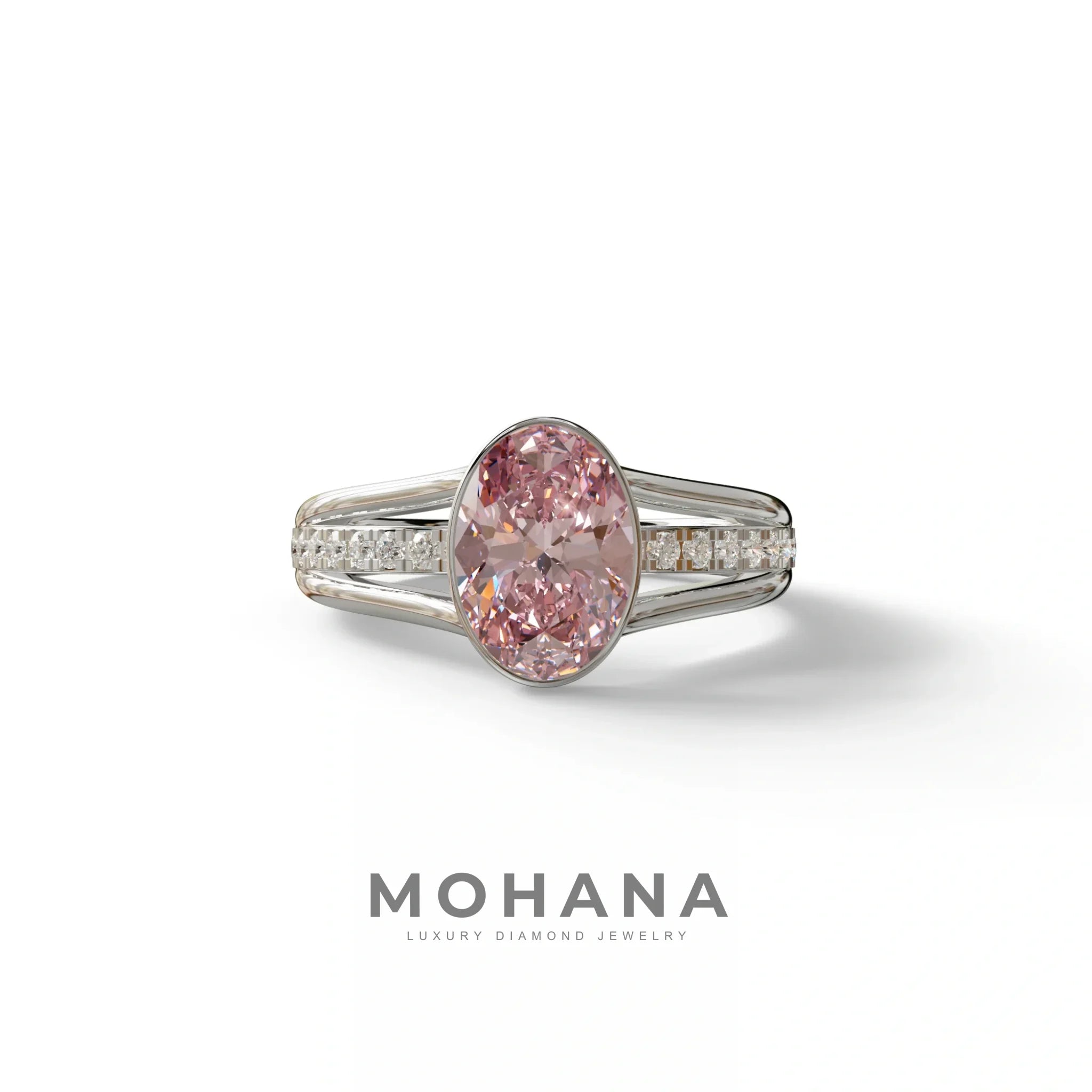 3 Carat Fancy Vivid Pink Oval cut lab grown Diamond Engagement Ring - Prisma - 10K Solid Gold / White Gold