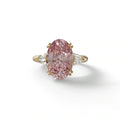3 Carat Pink Oval & Baguette Lab Diamond Ring - Persi - 10K Solid Gold / Yellow Gold