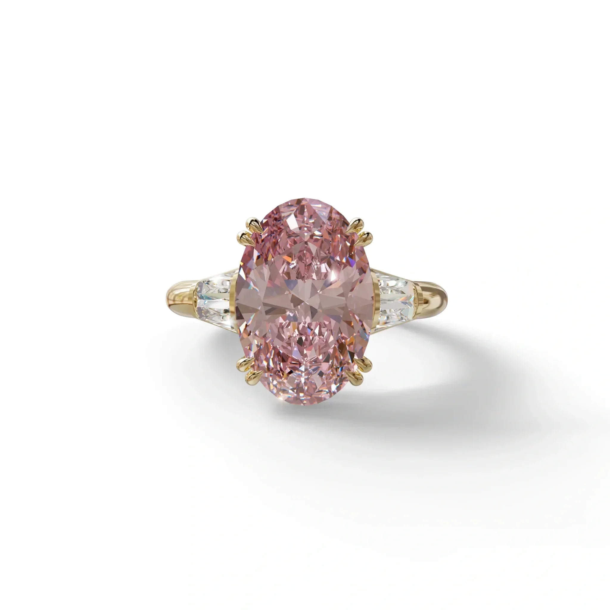 3 Carat Pink Oval & Baguette Lab Diamond Ring - Persi - 10K Solid Gold / Yellow Gold
