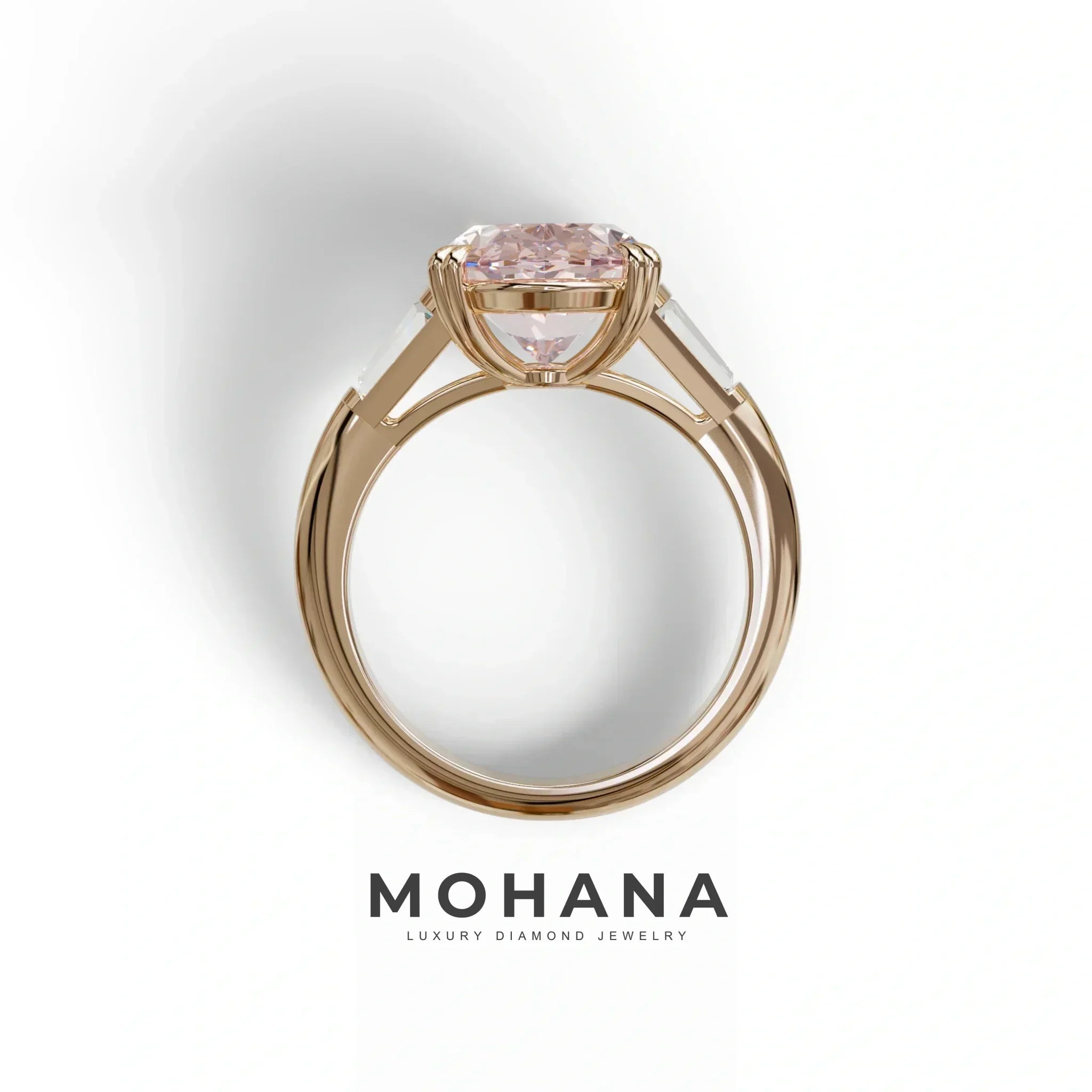 3 Carat Pink Oval & Baguette Lab Diamond Ring - Persi