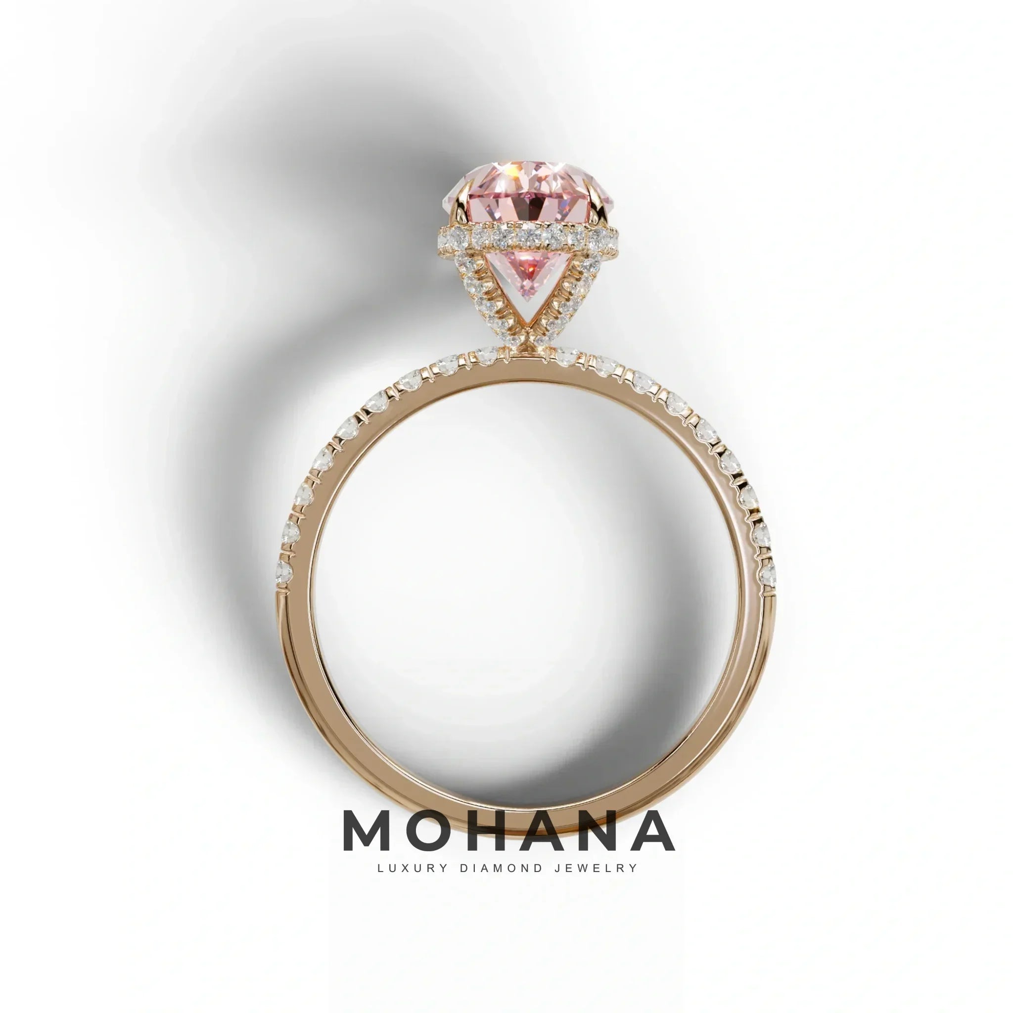 3 Carat Pink Oval Cut Hidden Halo & Pave Setting Lab Grown Diamond Ring