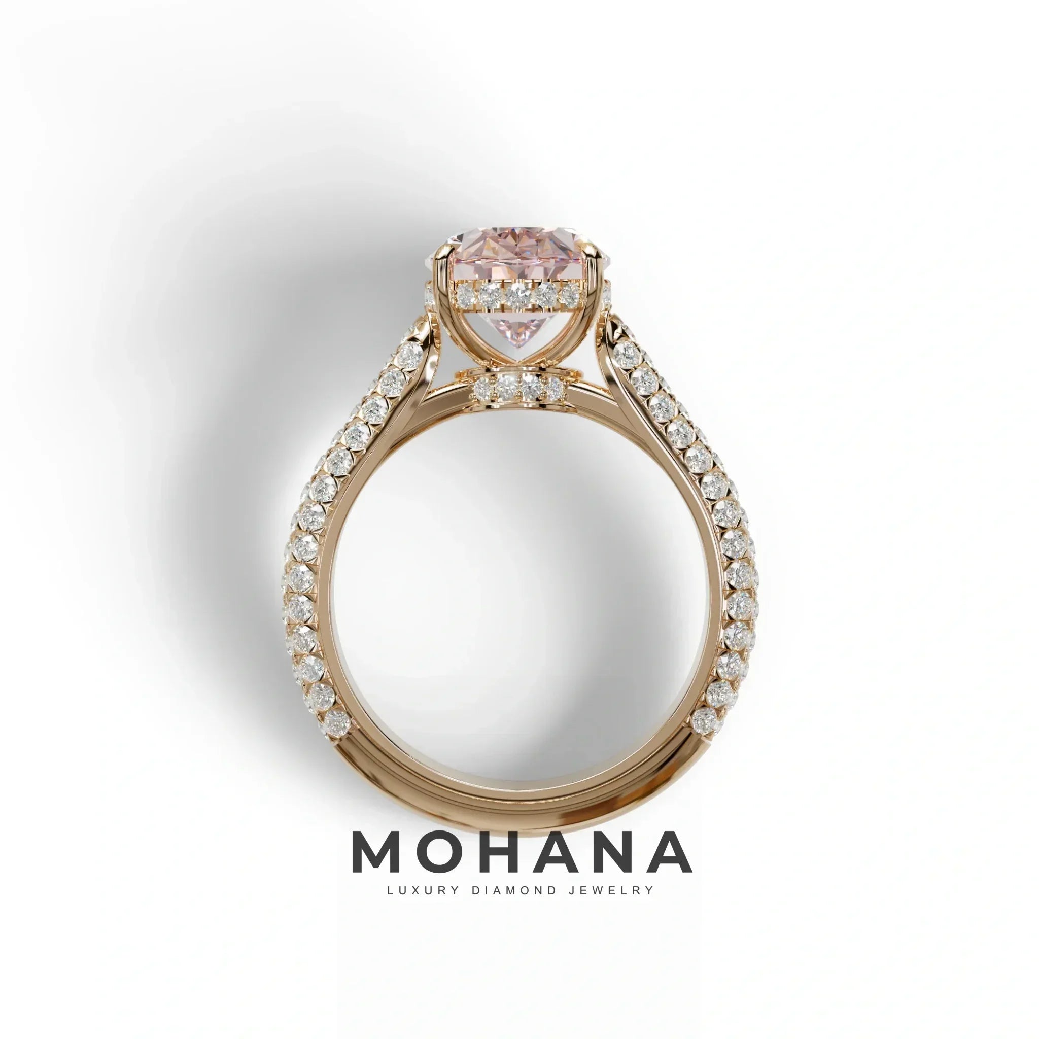 3 Carat Pink Oval Cut Hidden Halo & Pave Set Lab Diamond Engagement Ring - Viviana